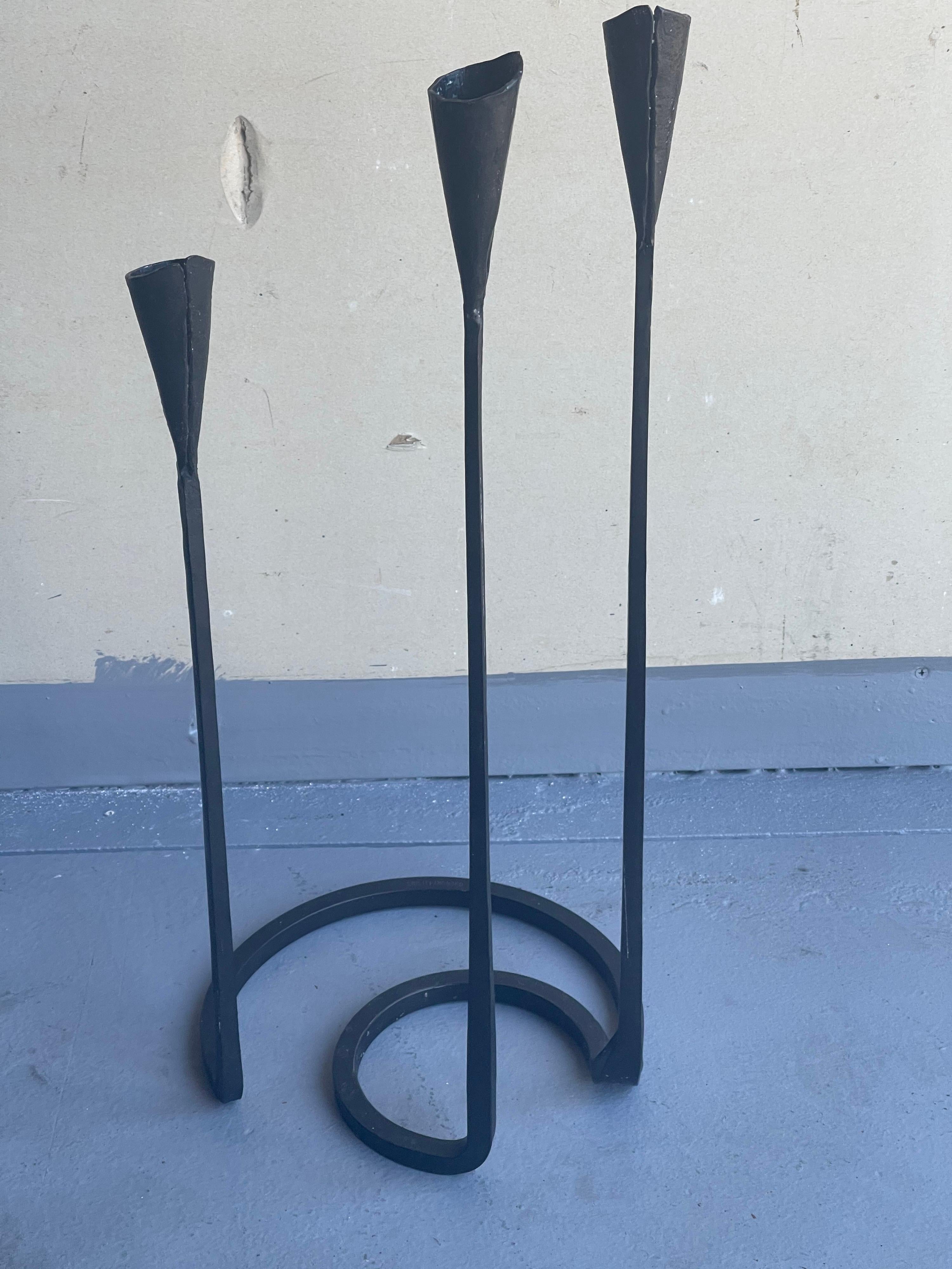 Wrought Iron Modernist Candleholder by Gregory Litsios For Sale 1