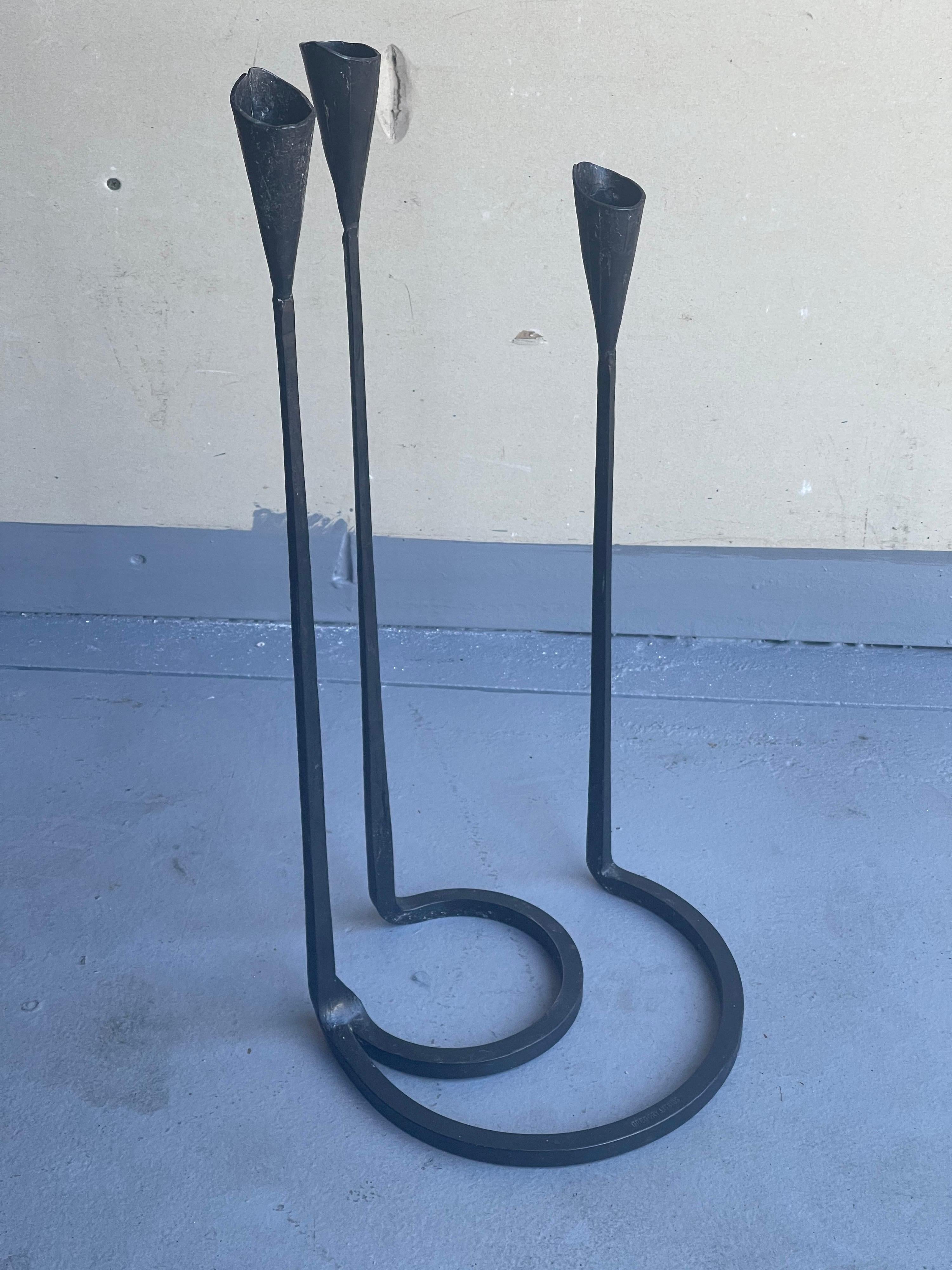 Wrought Iron Modernist Candleholder by Gregory Litsios For Sale 2