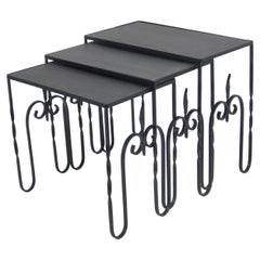 Retro Wrought Iron Nesting Tables with Slate Tops, Set of 3