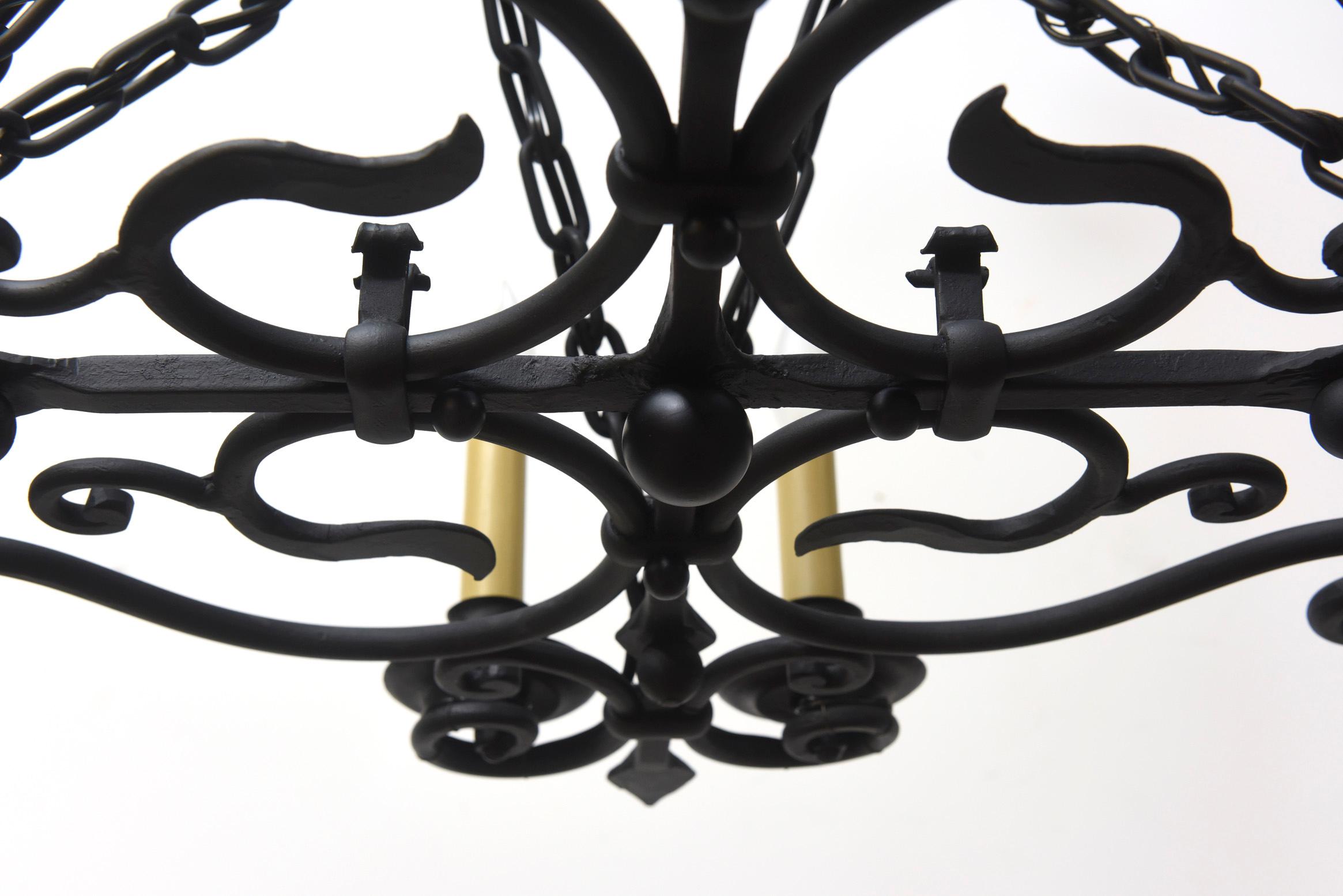 Spanish Colonial Wrought Iron Oblong Candle Chandelier For Sale