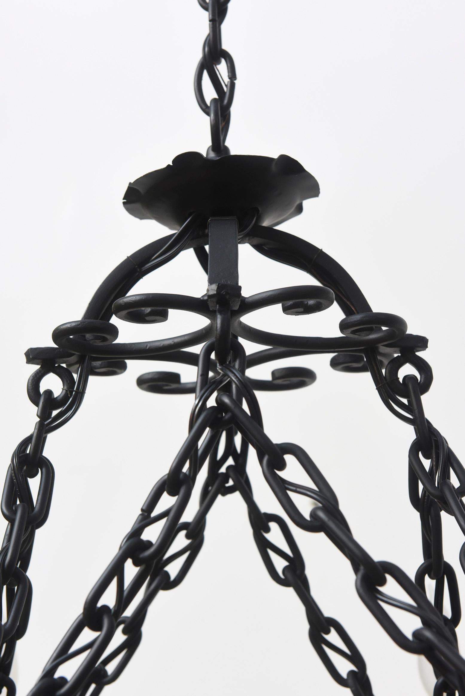 American Wrought Iron Oblong Candle Chandelier For Sale