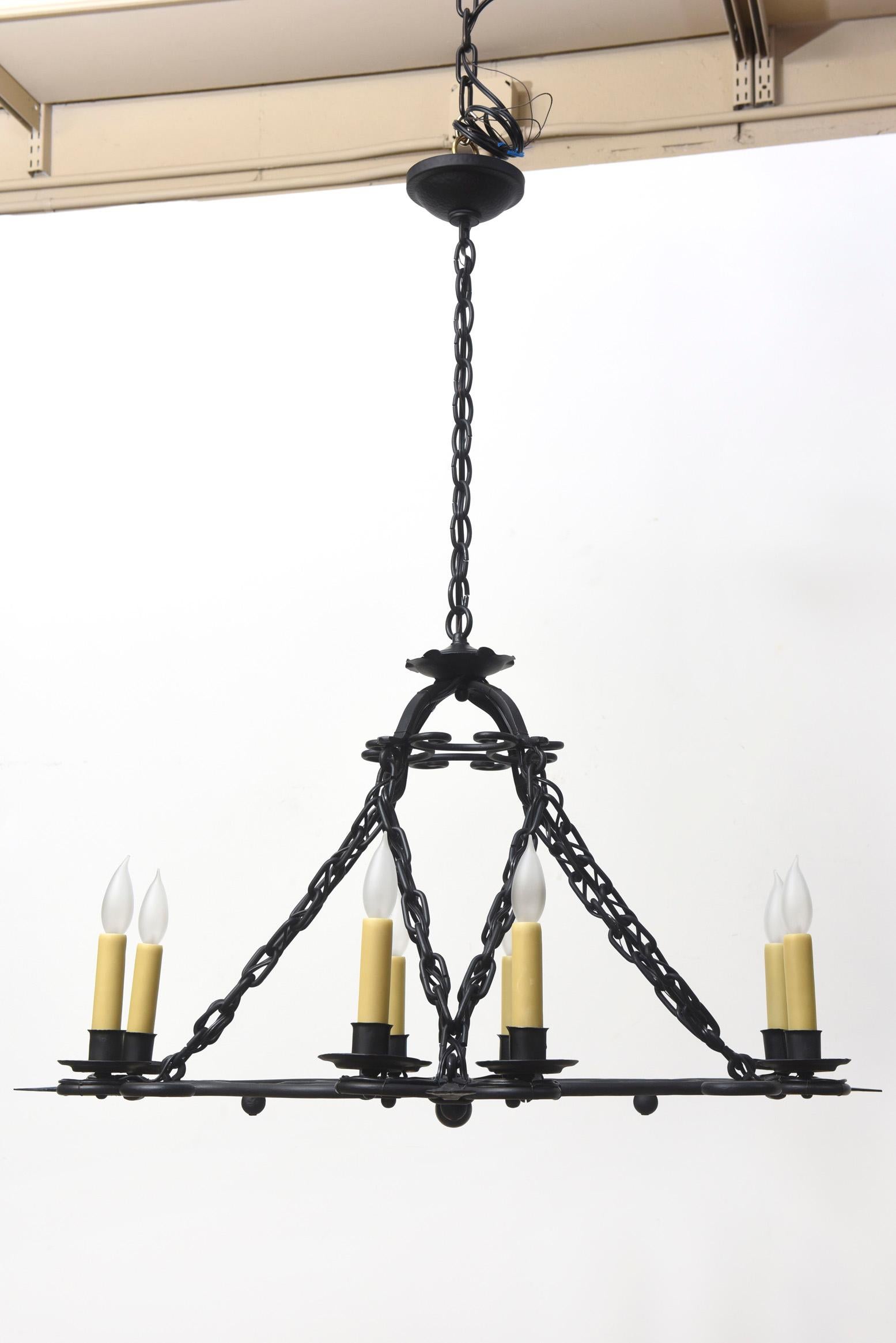 20th Century Wrought Iron Oblong Candle Chandelier For Sale