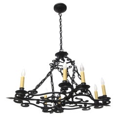 Antique Wrought Iron Oblong Candle Chandelier