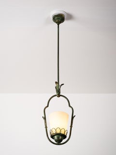 Wrought Iron & Opaline Glass Pendant, Finland, 1930s