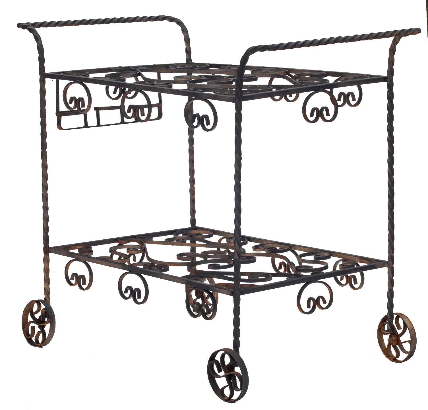 Mid-Century Modern Wrought Iron Outdoor Bar Cart For Sale