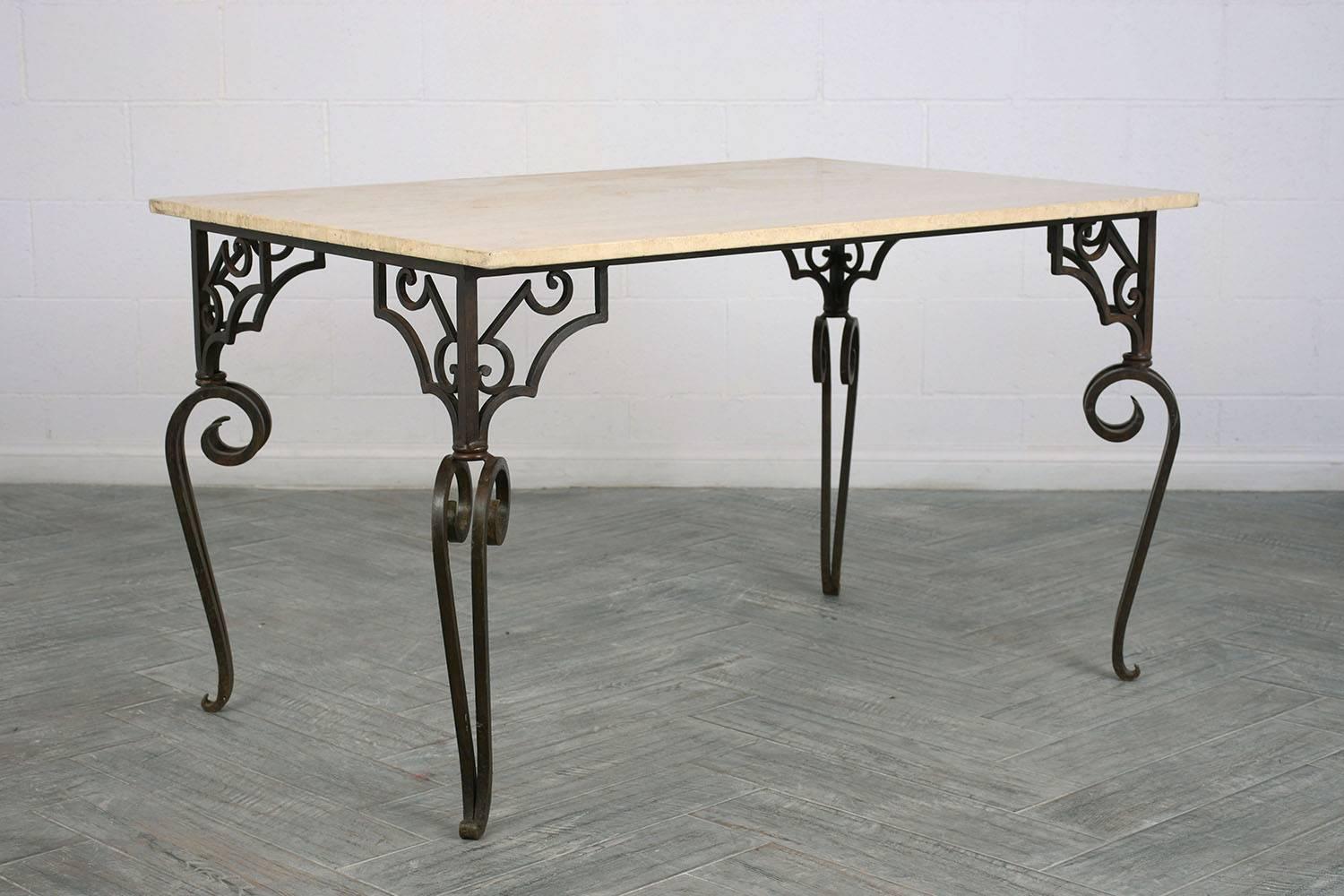 Wrought Iron Outdoor Dining Table In Excellent Condition In Los Angeles, CA