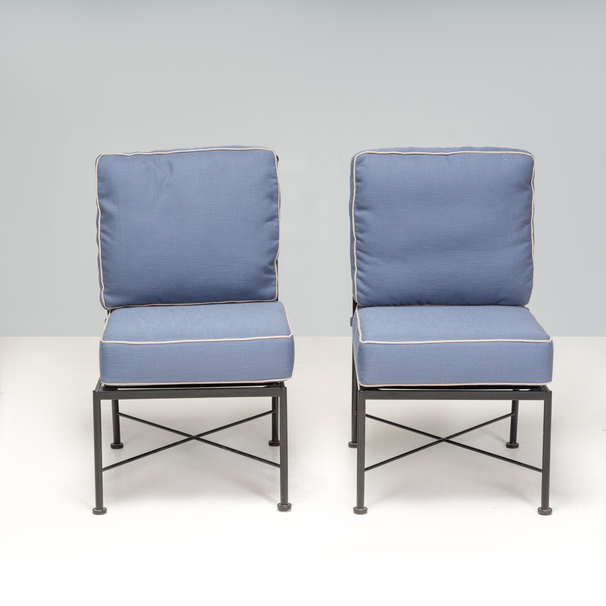 Schmiedeeisen Outdoor Hellblau und Creme Esszimmerstühle, Satz von sechs im Angebot 4