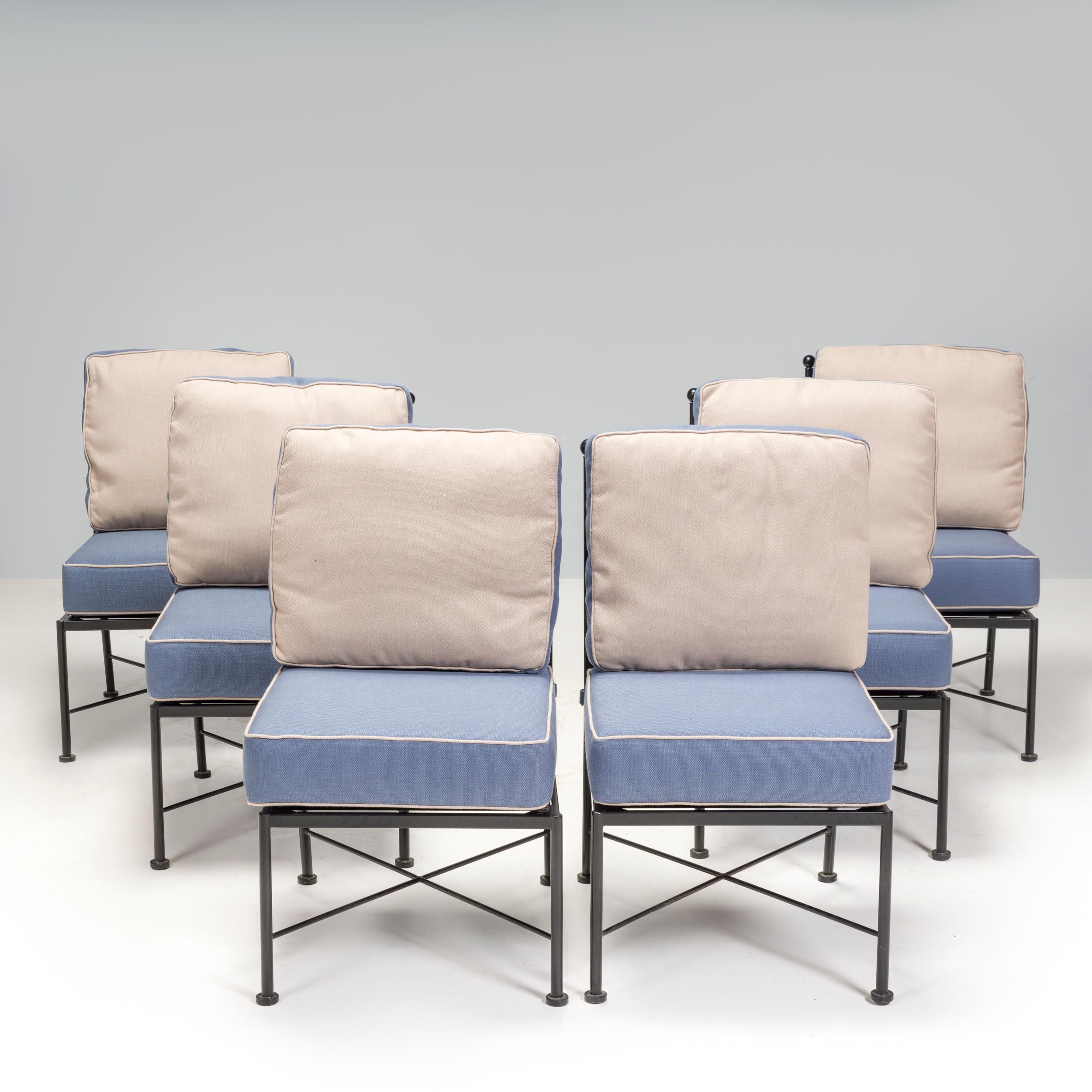 Schmiedeeisen Outdoor Hellblau und Creme Esszimmerstühle, Satz von sechs im Angebot 5