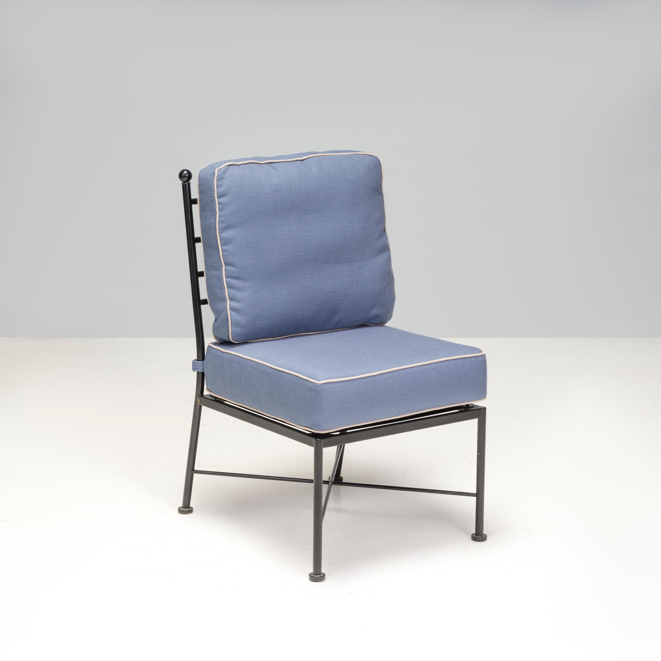 Schmiedeeisen Outdoor Hellblau und Creme Esszimmerstühle, Satz von sechs (Industriell) im Angebot