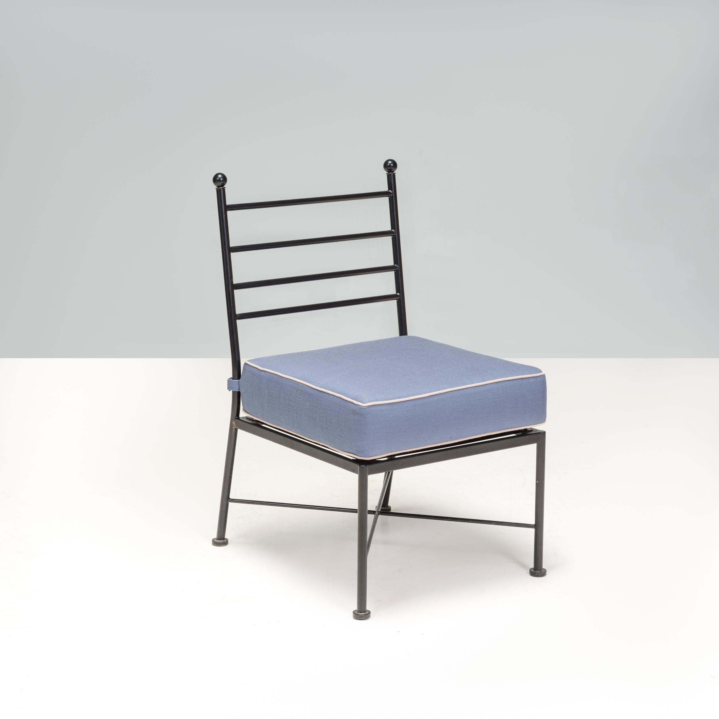 Schmiedeeisen Outdoor Hellblau und Creme Esszimmerstühle, Satz von sechs (Britisch) im Angebot