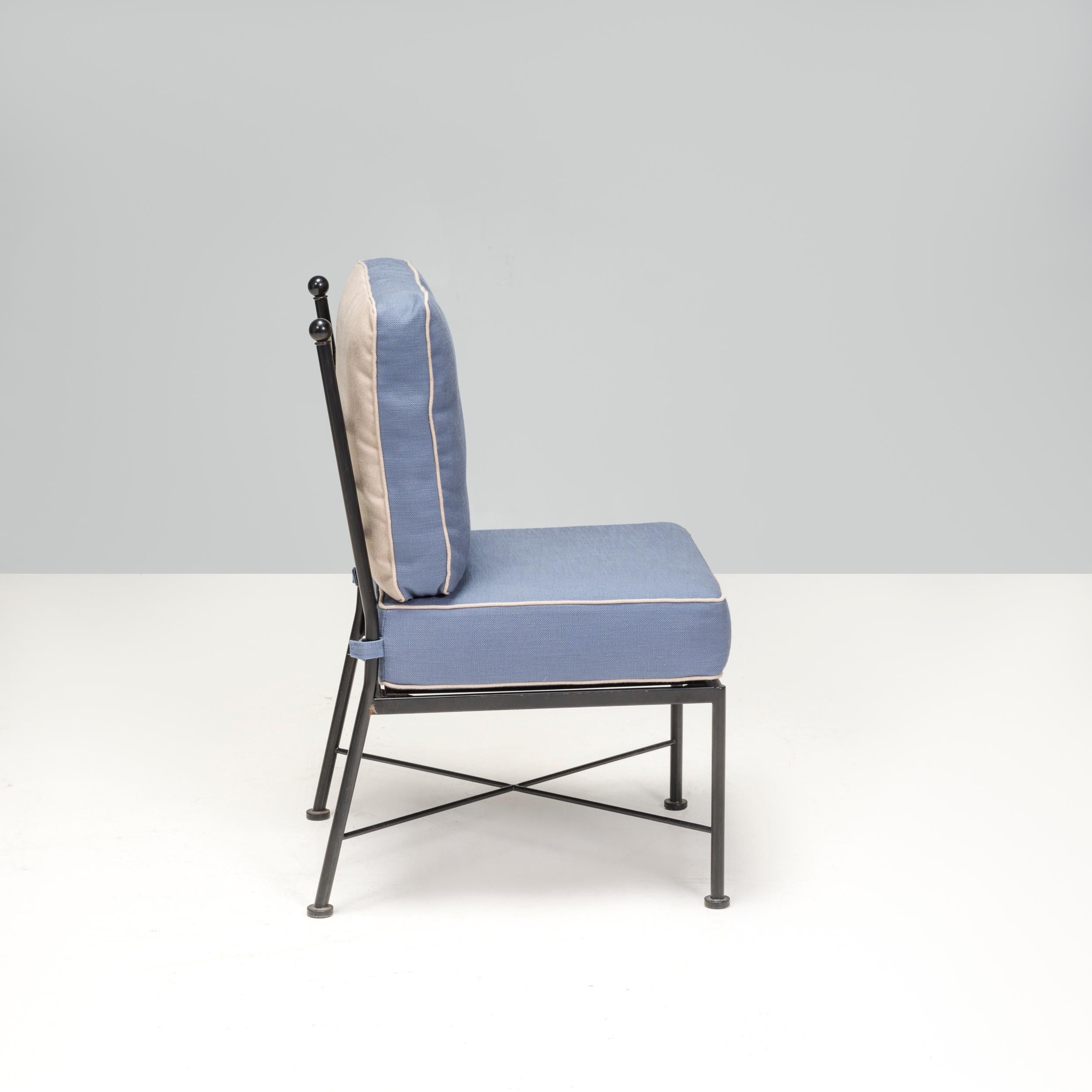 Schmiedeeisen Outdoor Hellblau und Creme Esszimmerstühle, Satz von sechs im Zustand „Gut“ im Angebot in Basildon, London