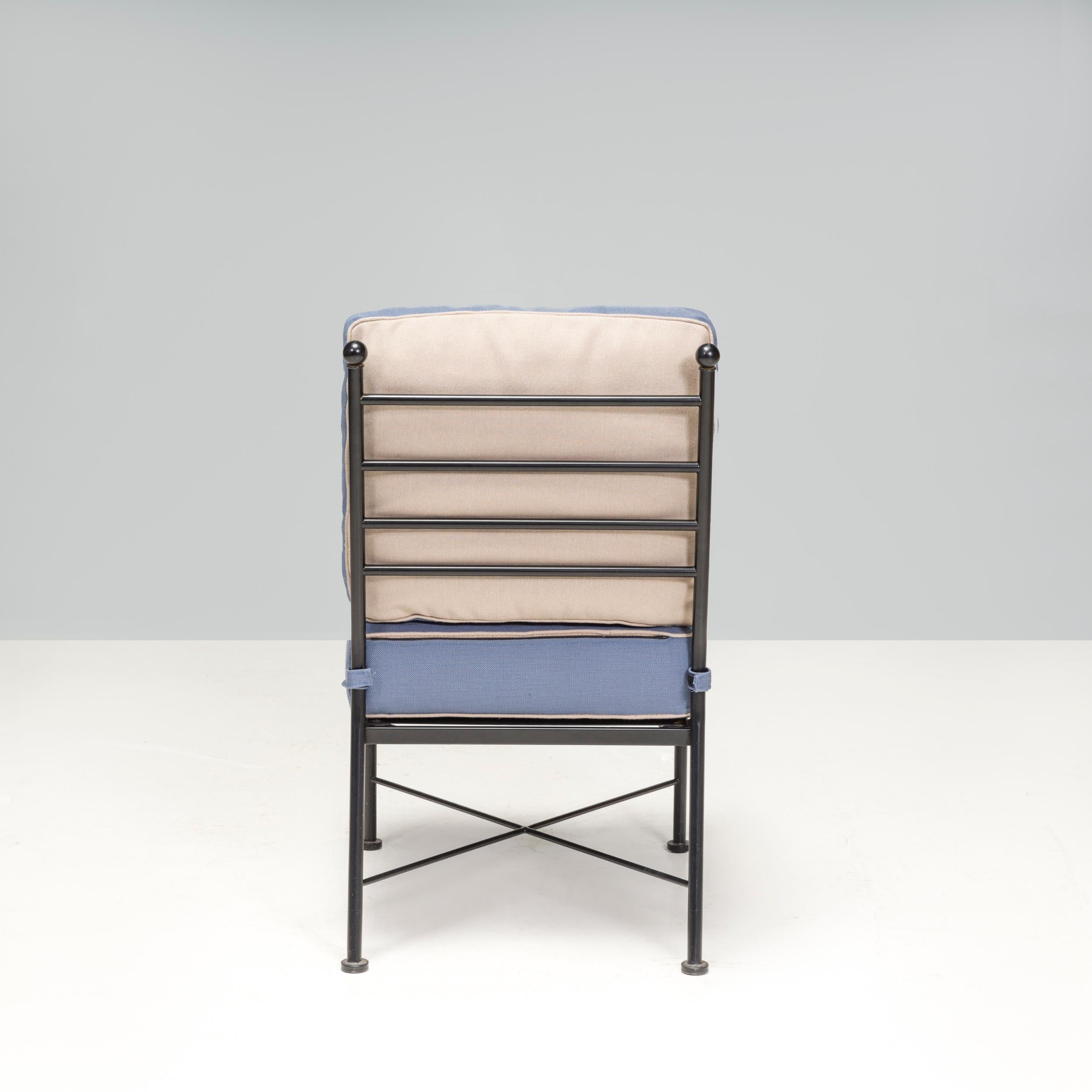 Schmiedeeisen Outdoor Hellblau und Creme Esszimmerstühle, Satz von sechs (21. Jahrhundert und zeitgenössisch) im Angebot