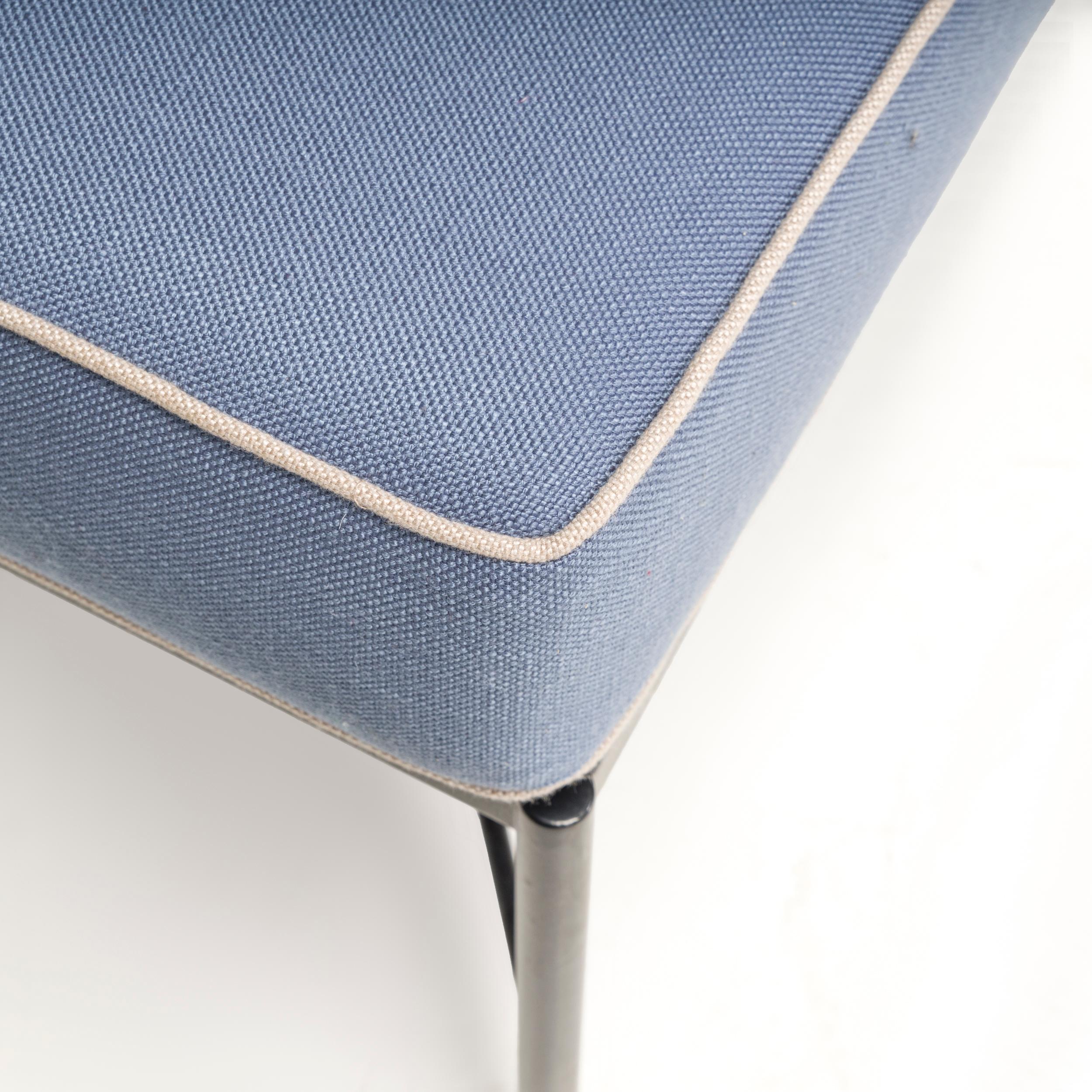 Schmiedeeisen Outdoor Hellblau und Creme Esszimmerstühle, Satz von sechs (Stoff) im Angebot