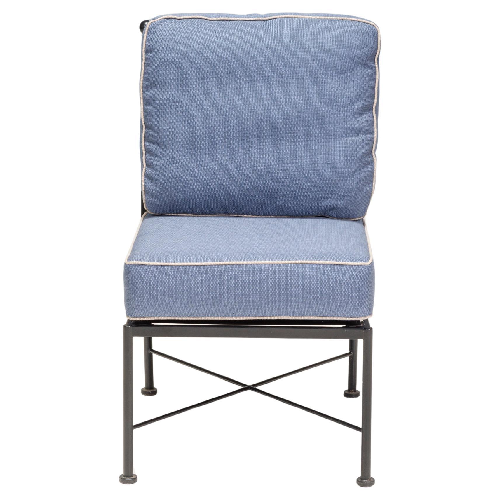 Juego de seis sillas de comedor de hierro forjado para exterior, azul claro y crema