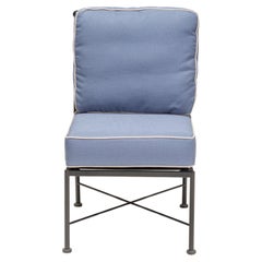 Wrought Iron Outdoor Light Blue and Cream Dining Chairs, Set of Six