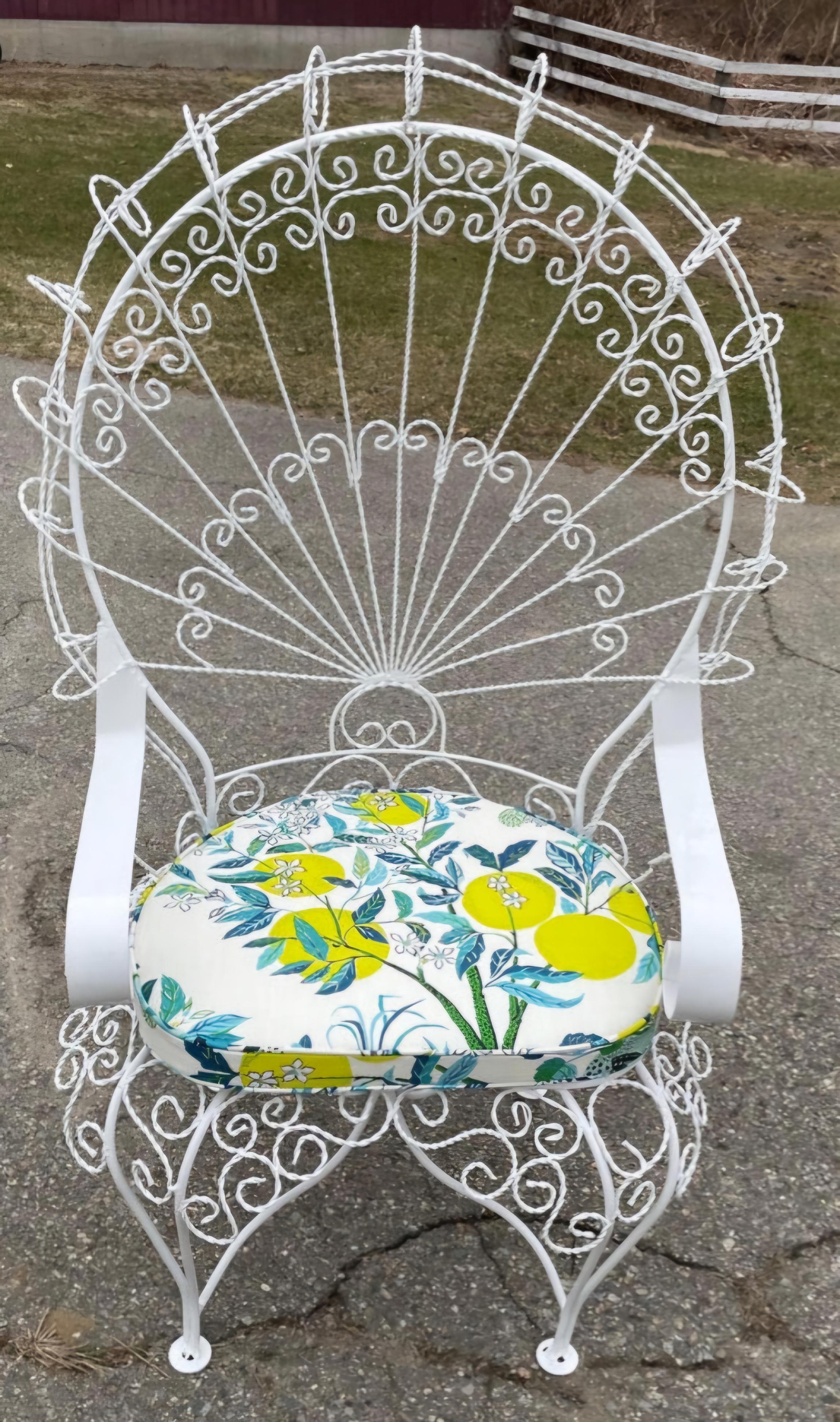 Mid-Century Modern Wrought Iron Outdoor Patio Furniture Cushions Custom Made For Sale