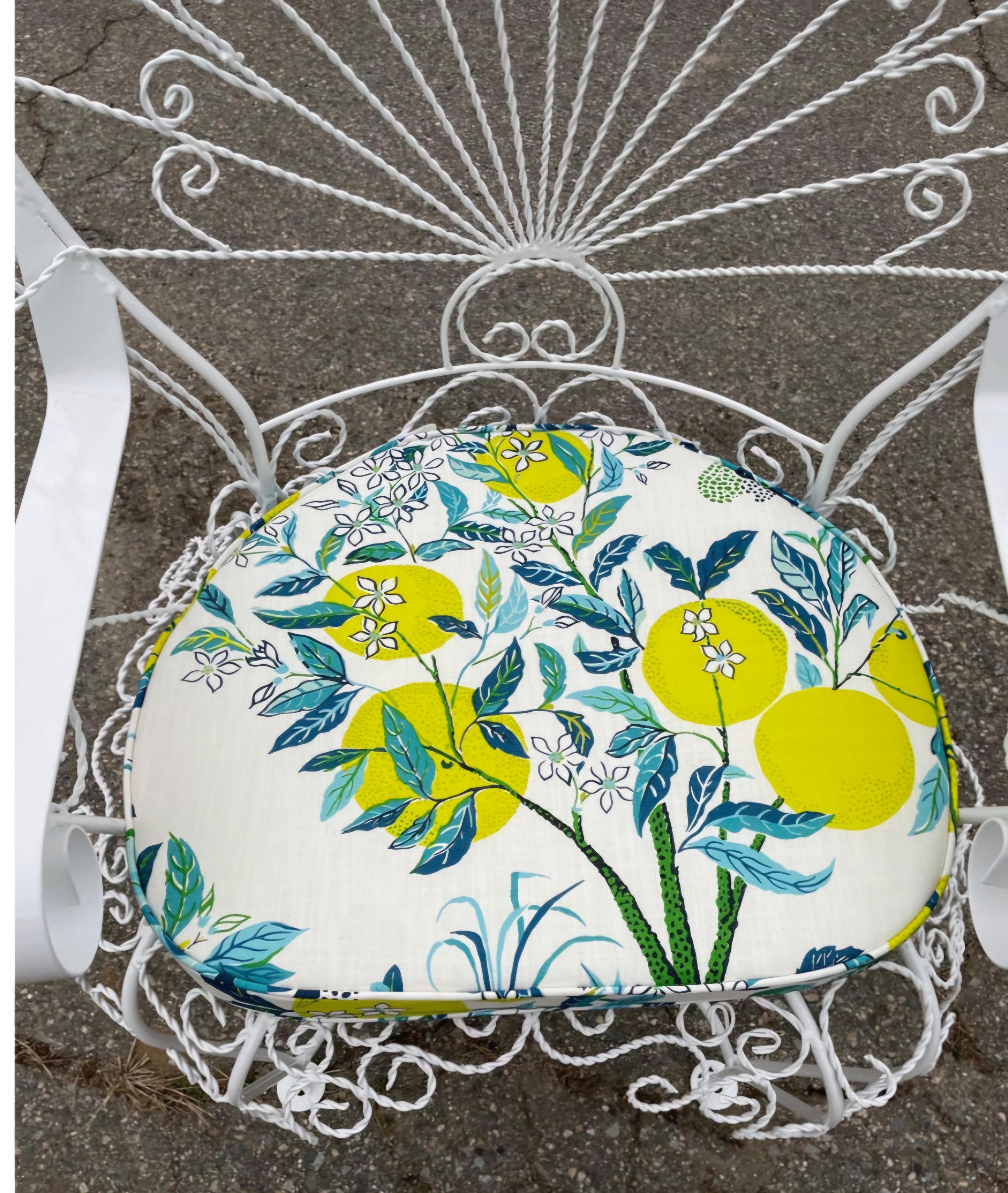 Wrought Iron Outdoor Patio Furniture Cushions Custom Made In Excellent Condition For Sale In Cumberland, RI