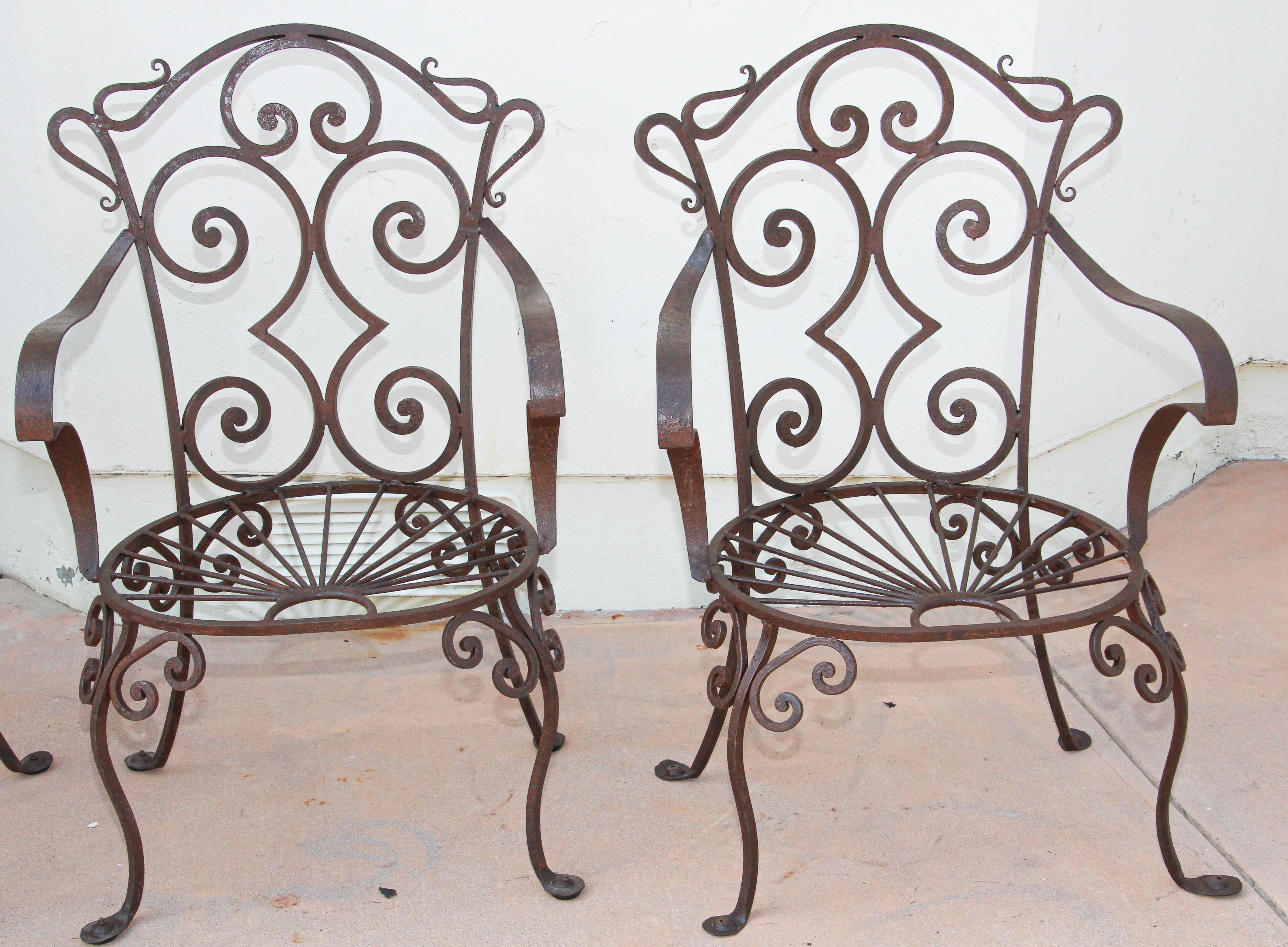 Wrought Iron Outdoor Set of 6 Armchairs in Jean-Charles Moreux Style 7