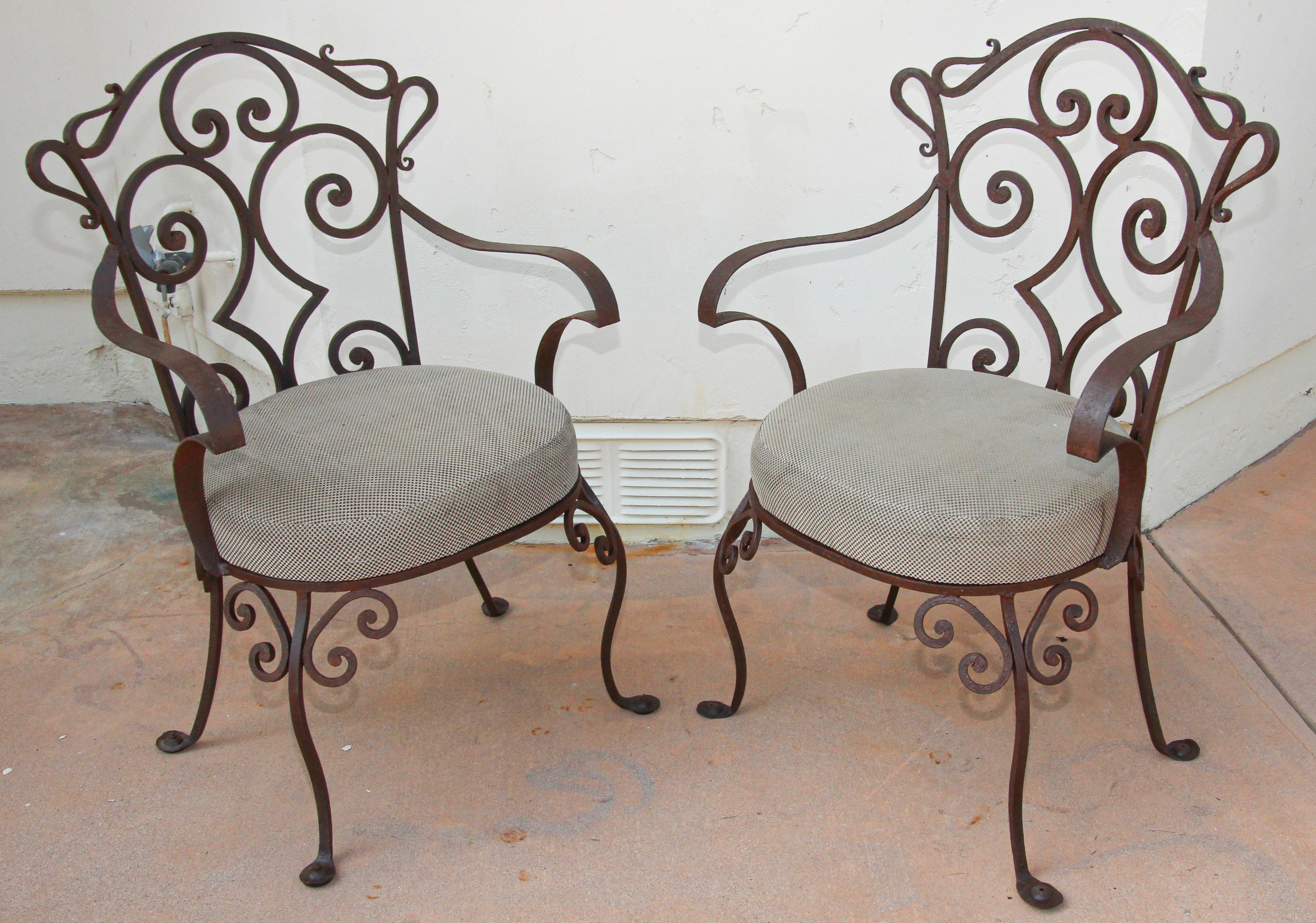 Wrought Iron Outdoor Set of 6 Armchairs in Jean-Charles Moreux Style 8