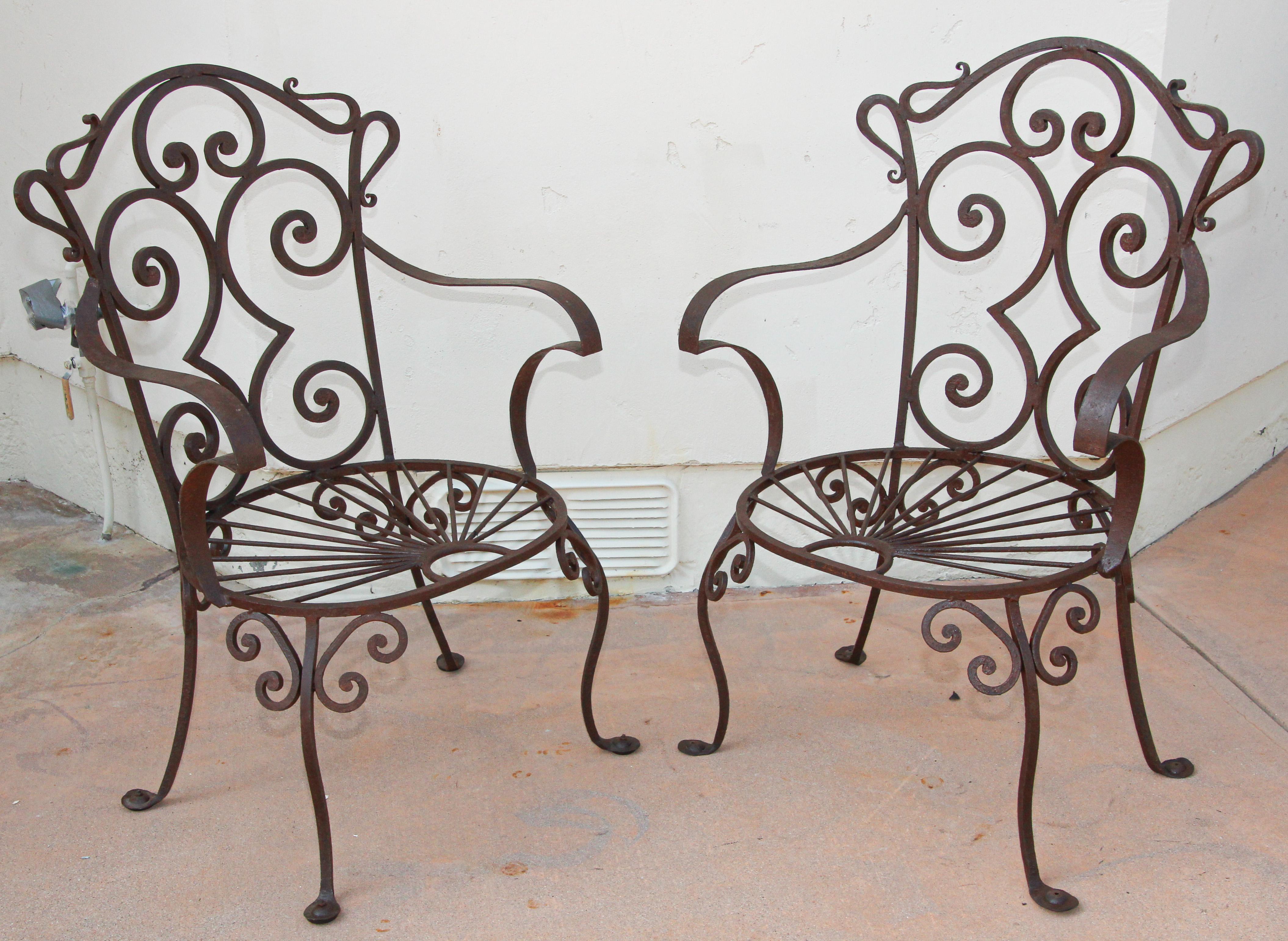 Moorish Wrought Iron Outdoor Set of 6 Armchairs in Jean-Charles Moreux Style