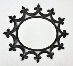 Espejo Oval Sunburst de Hierro Forjado, Brutalista