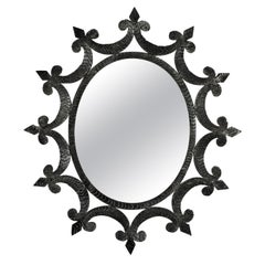 Miroir ovale Sunburst en fer forgé, brutaliste