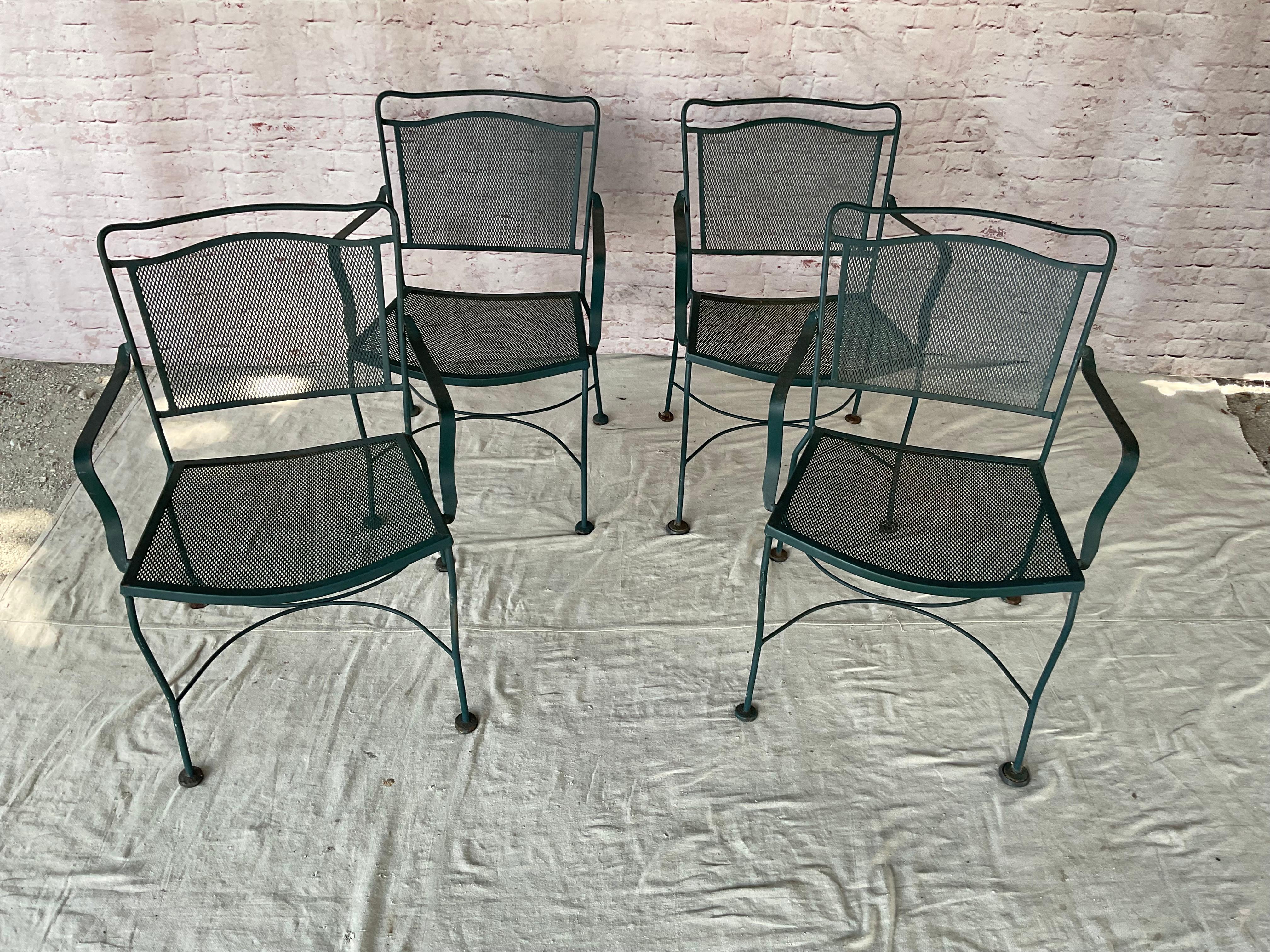 Wrought Iron Patio Table and Four Chairs, A Five Piece Set For Sale 3