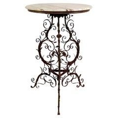 Antique Wrought iron pedestal table / side table and marble top, Venice, Italy, 17th