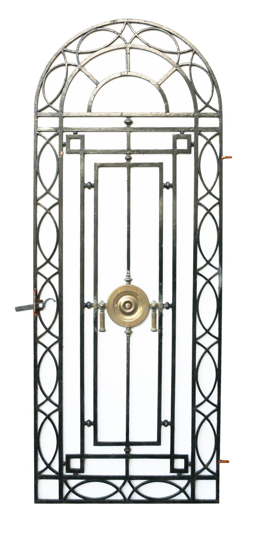 English Wrought Iron Pedestrian Gate With Bronze Roundel, circa 1900