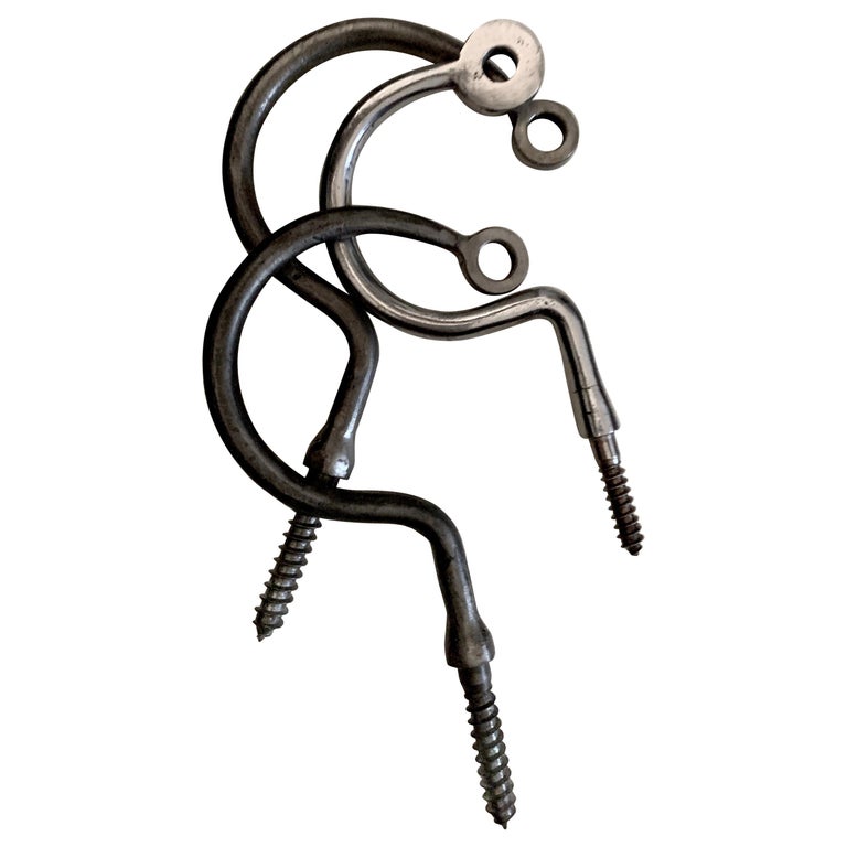 Wrought Iron Pewter Finish Fireplace Jamb Hook Set of 3, Industrial