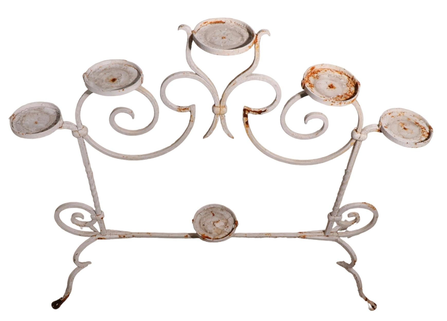 Art Deco Wrought Iron Plant Stand with Six Flower Pot Holders For Sale