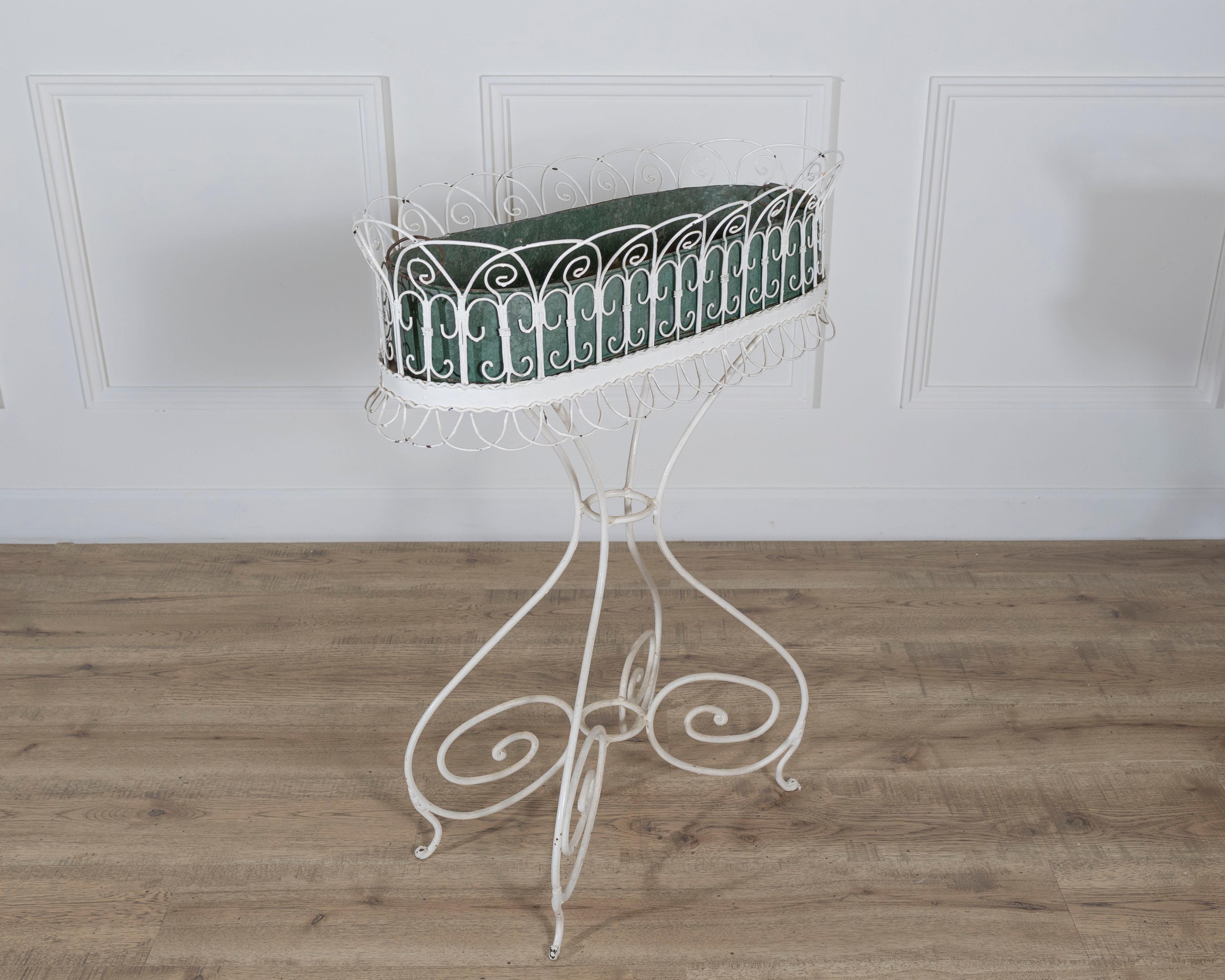 Francese Wrought Iron Planter with Scrollwork Stand, 20th Century in vendita