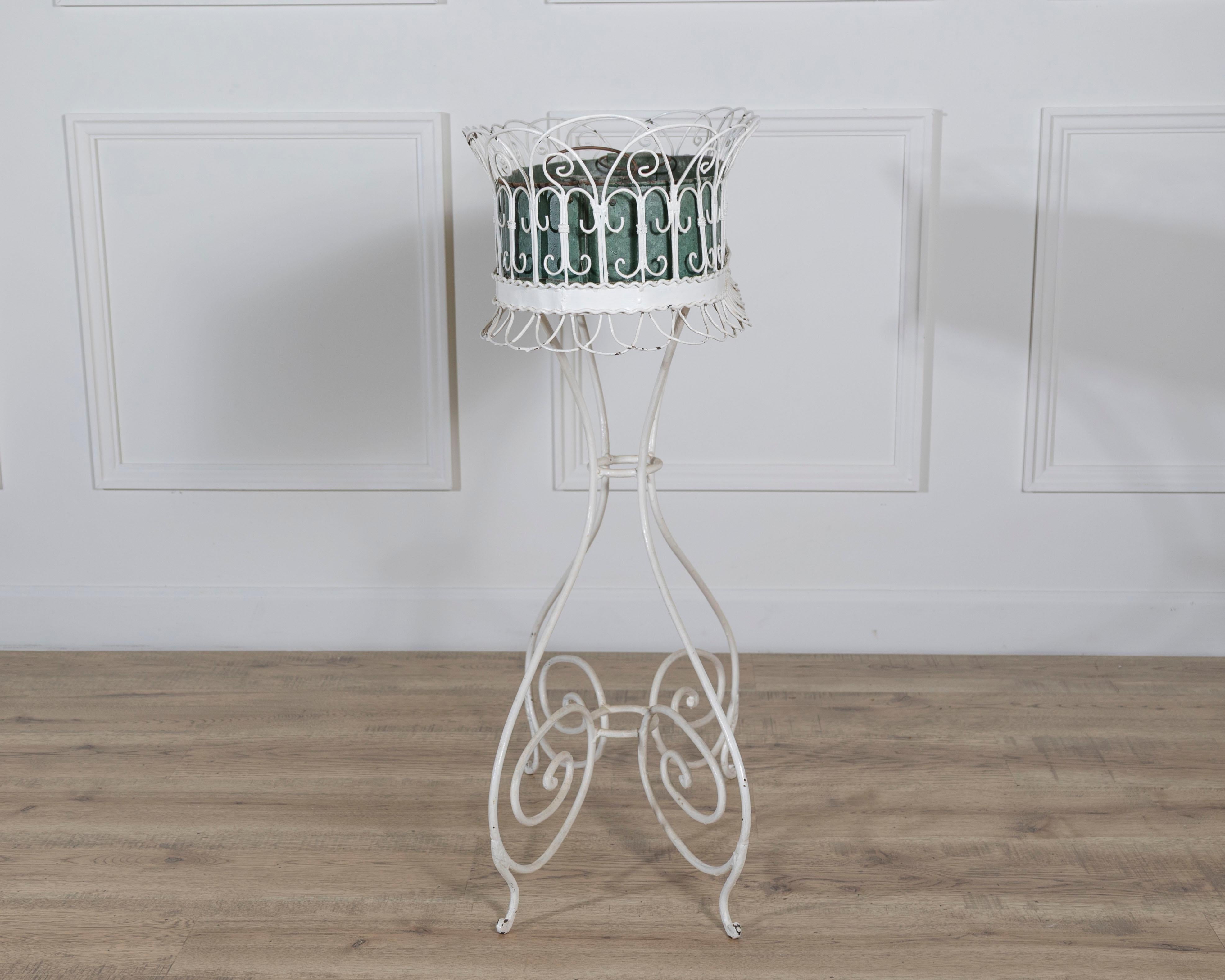 XX secolo Wrought Iron Planter with Scrollwork Stand, 20th Century in vendita