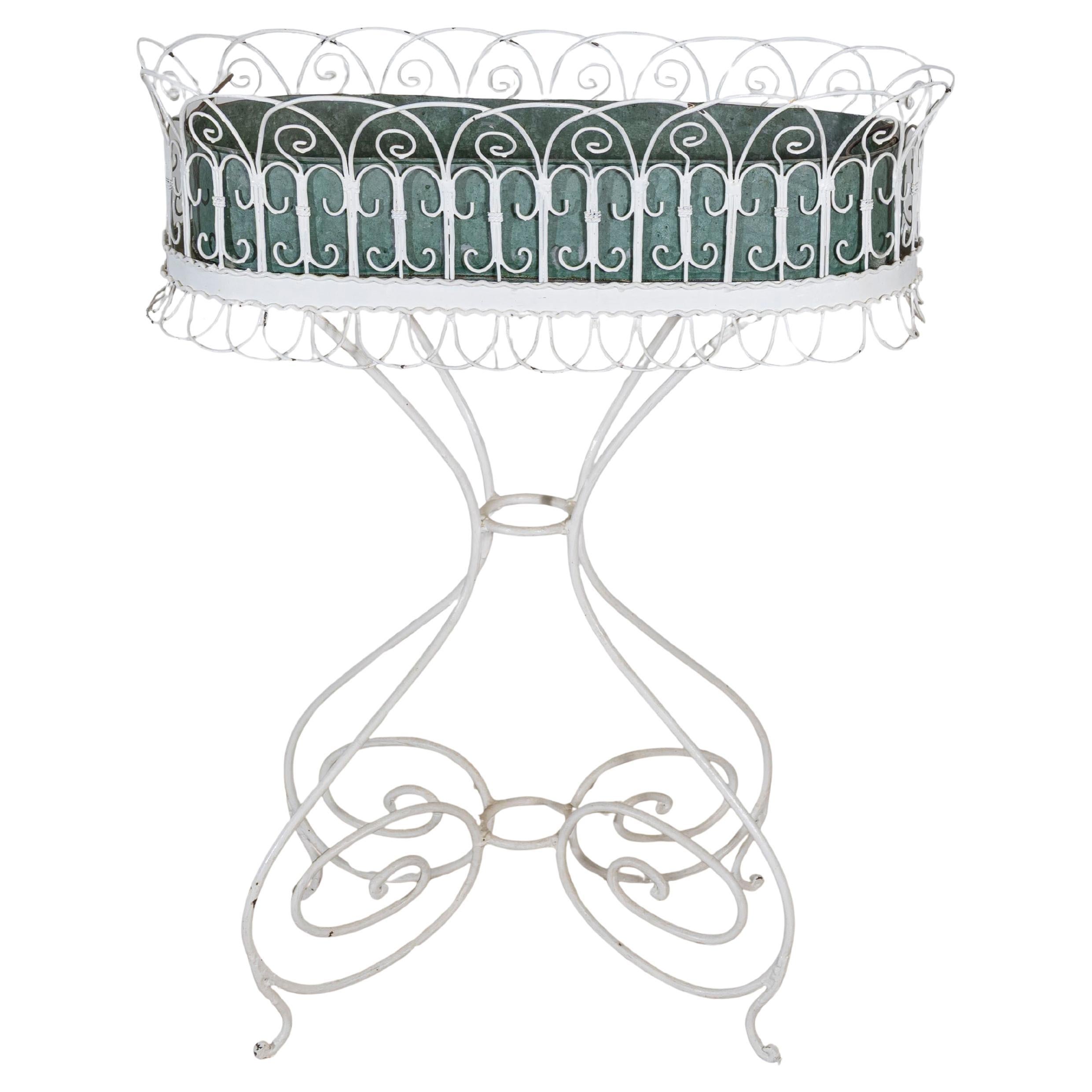 Wrought Iron Planter with Scrollwork Stand, 20th Century