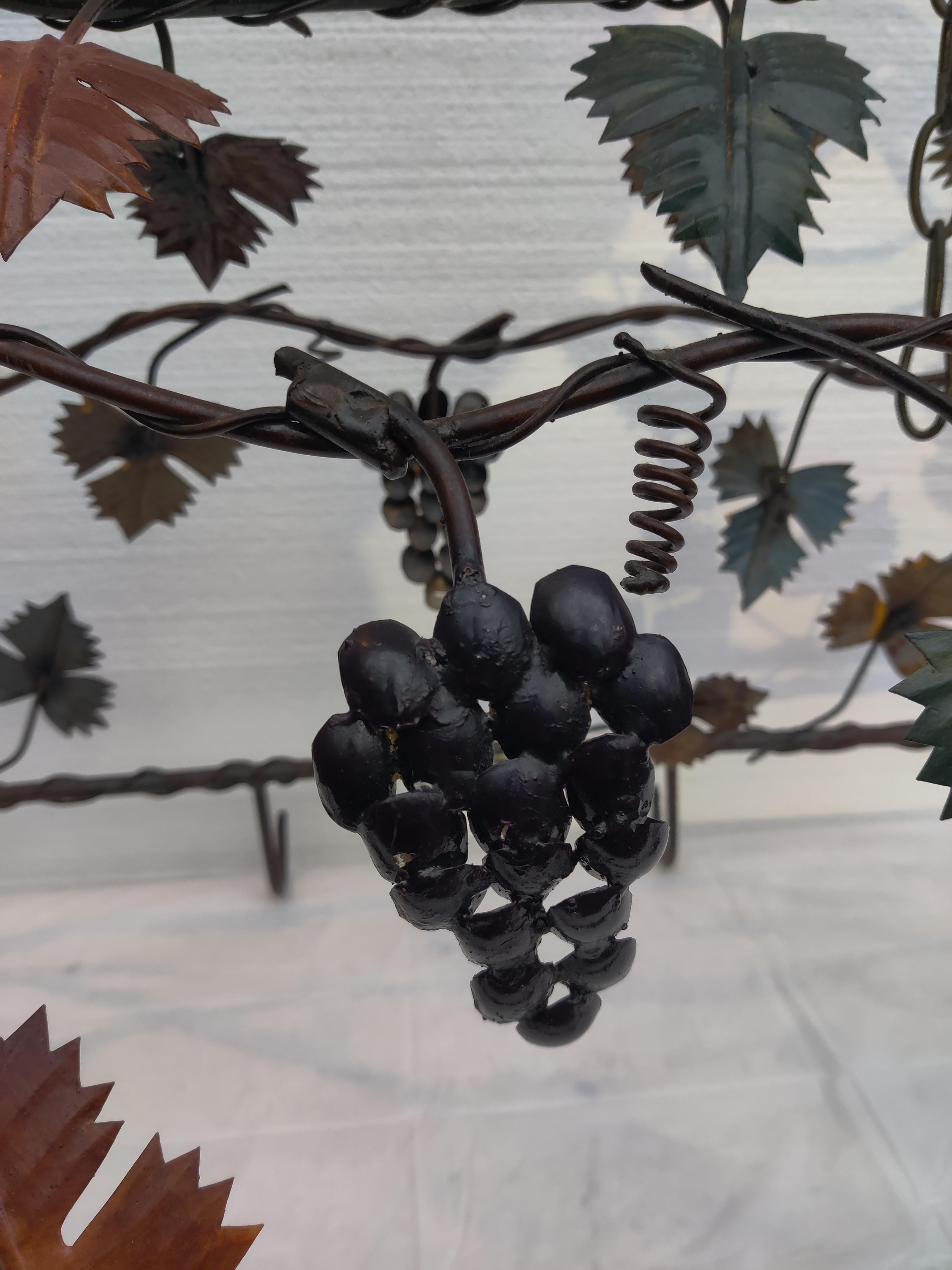 Wrought iron pot rack with leaves and grapes For Sale 5