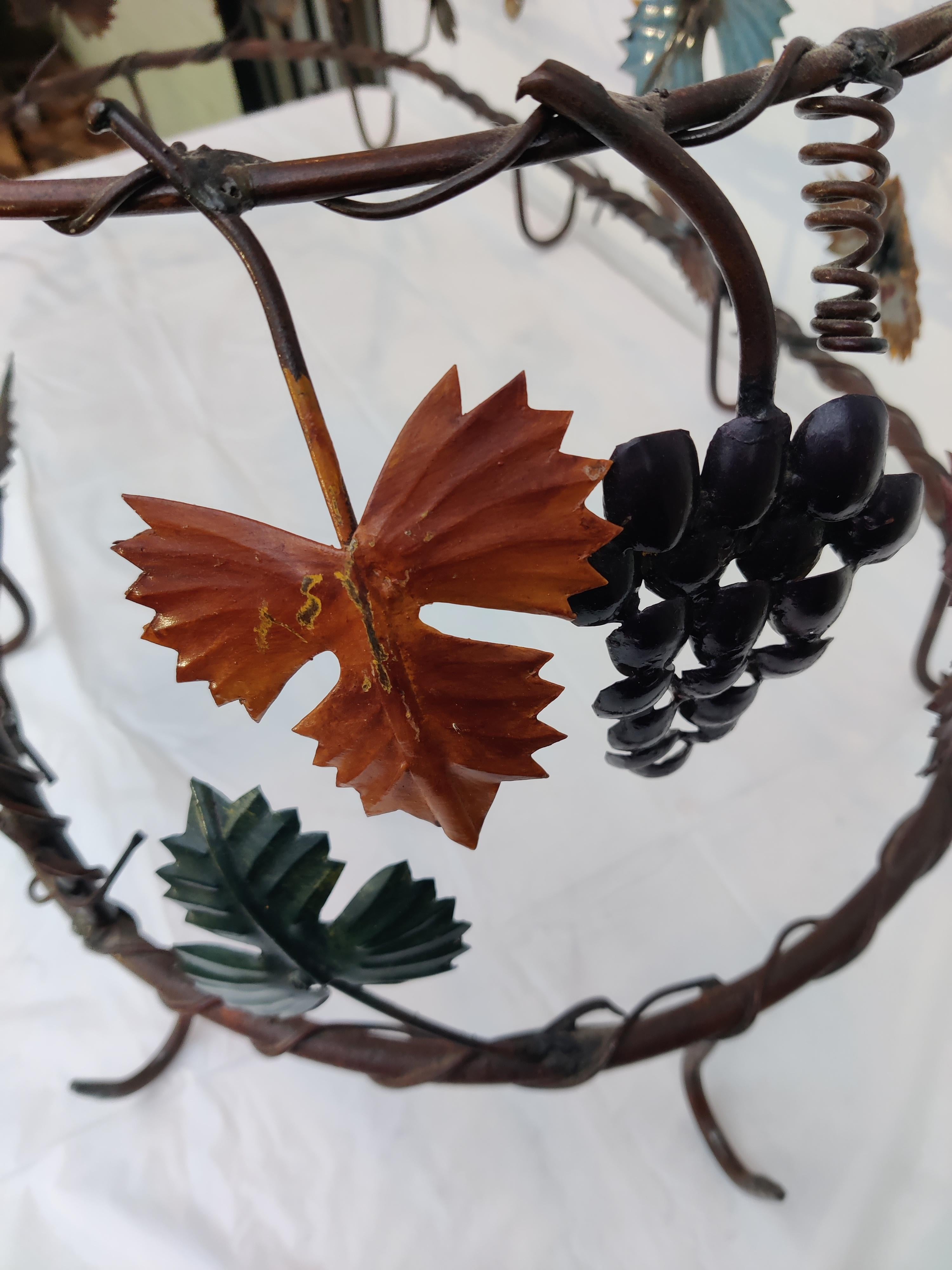 Wrought iron pot rack with leaves and grapes For Sale 6