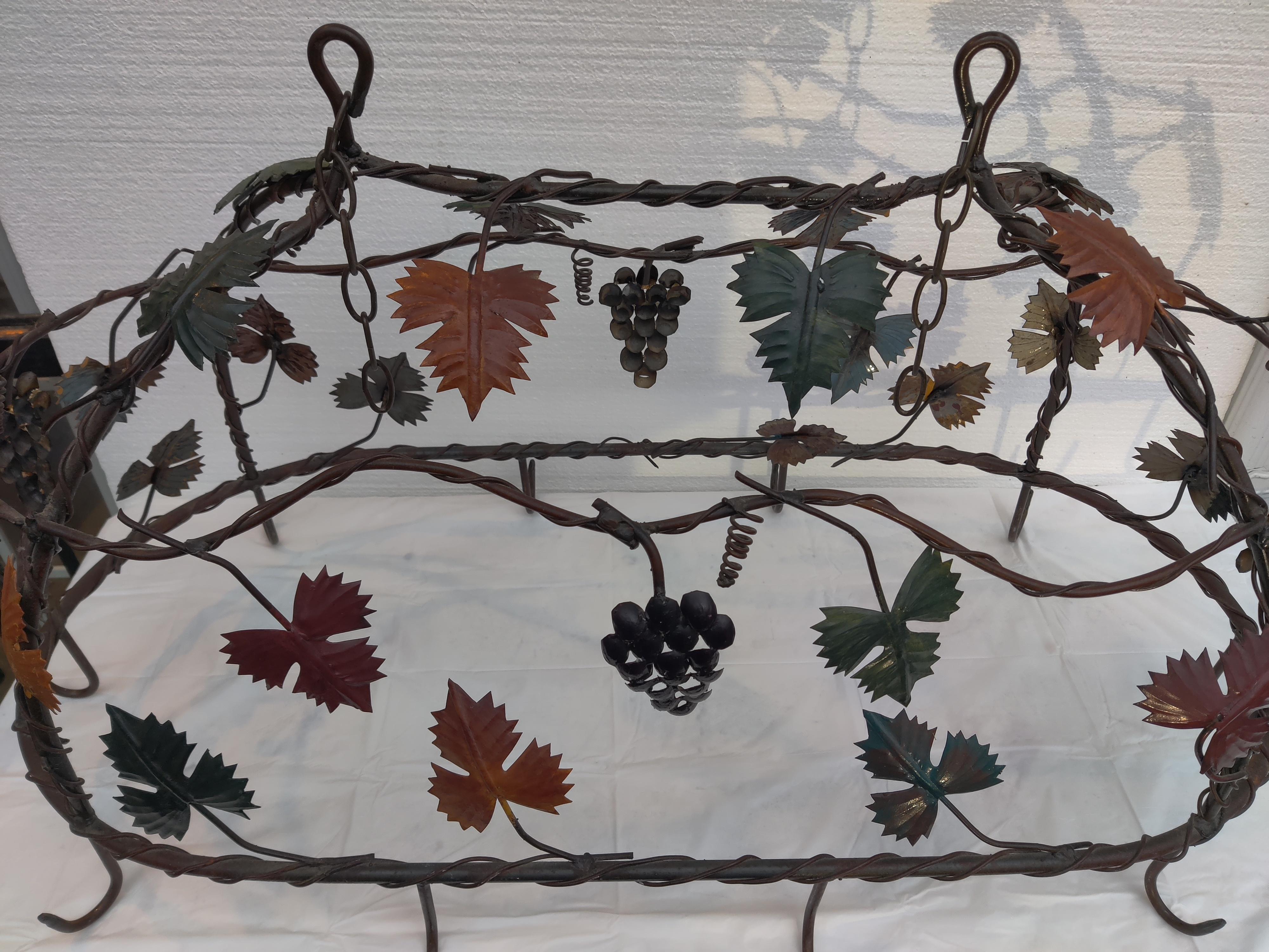 Wrought iron pot rack with leaves and grapes For Sale 7