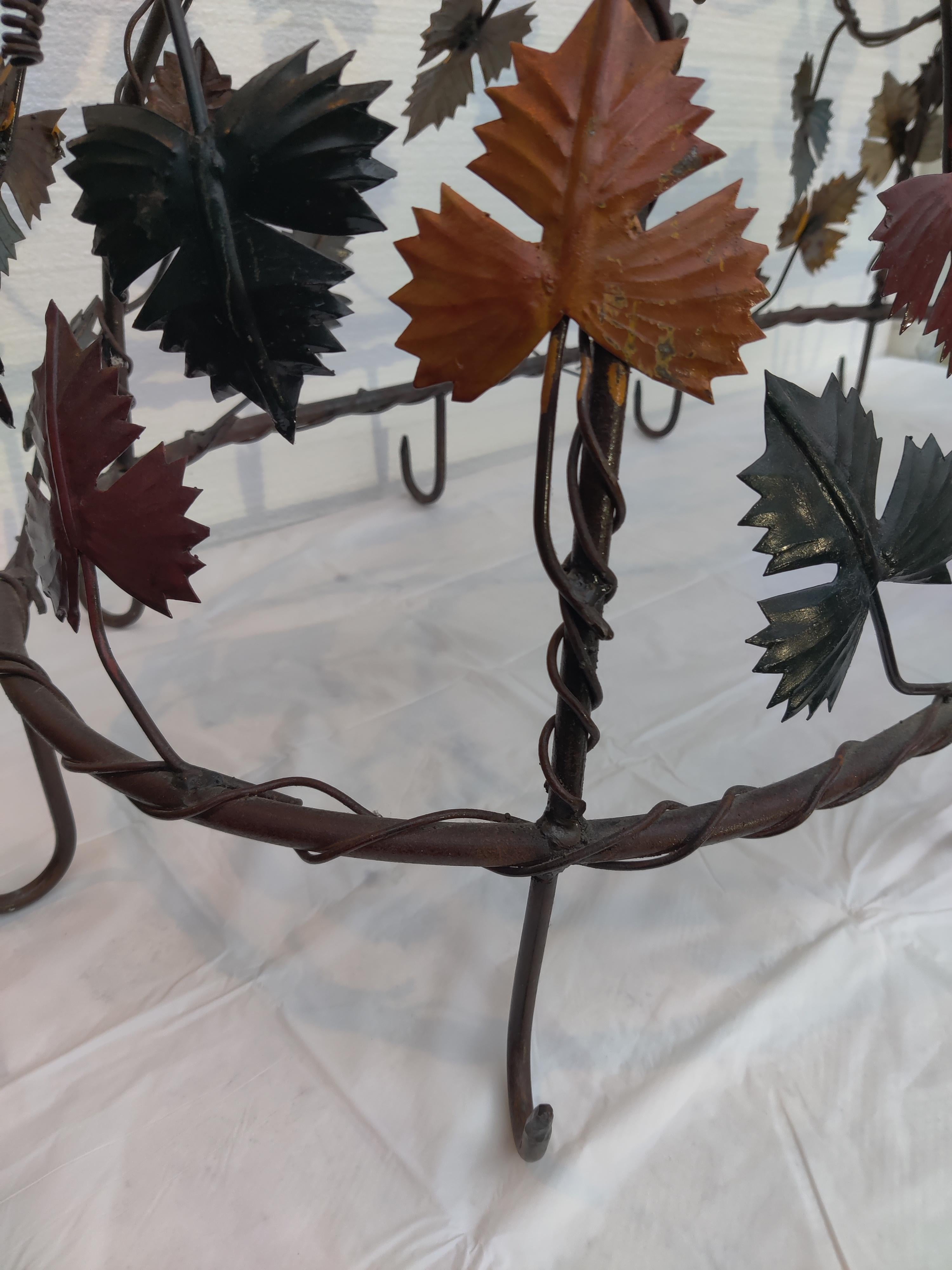 Wrought iron pot rack with leaves and grapes For Sale 9
