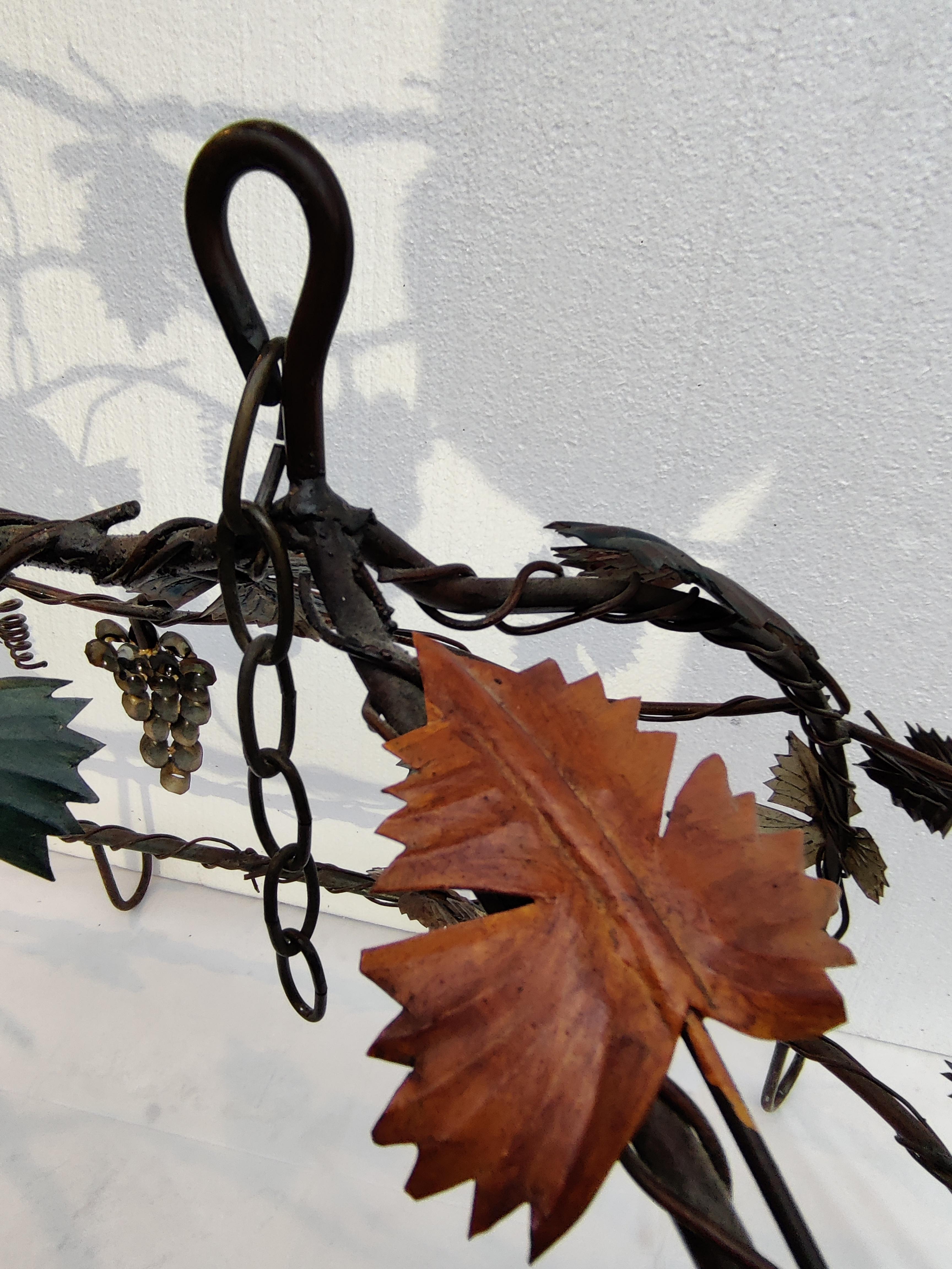 Wrought iron pot rack with leaves and grapes For Sale 11