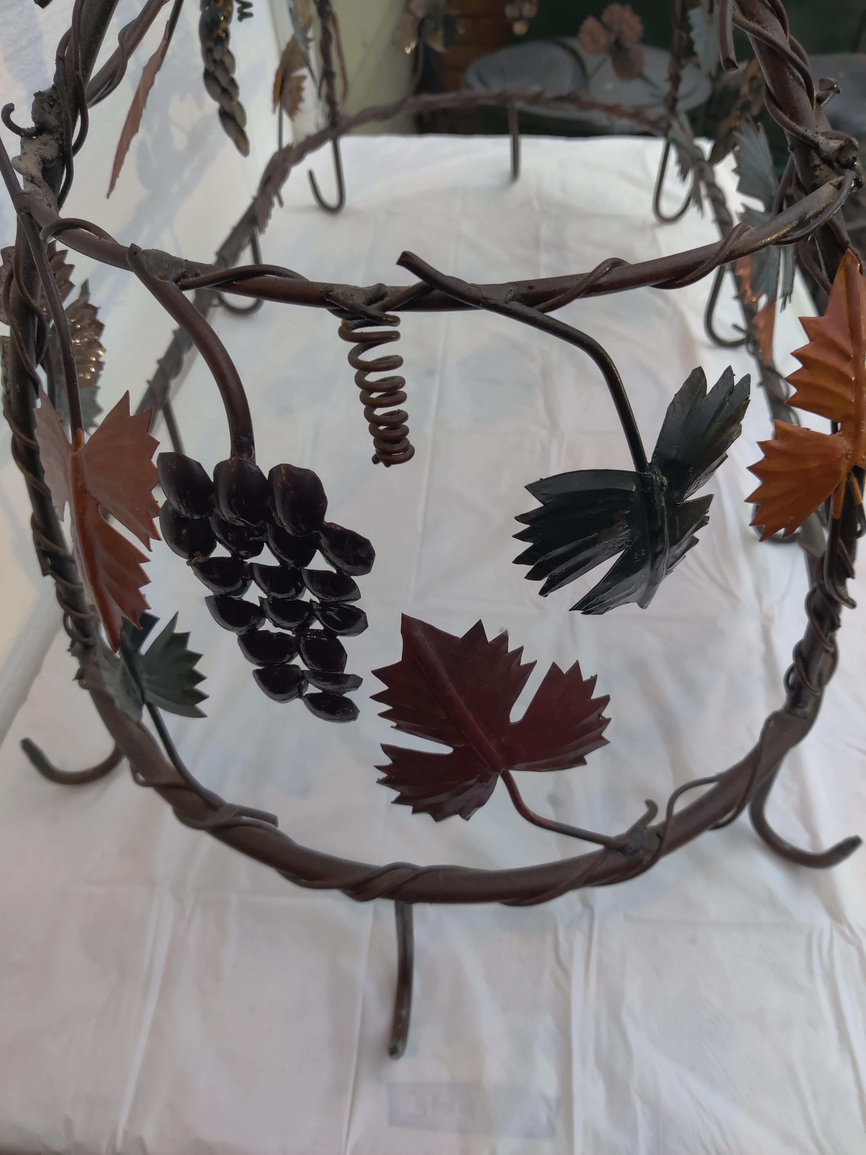 Wrought Iron Wrought iron pot rack with leaves and grapes For Sale