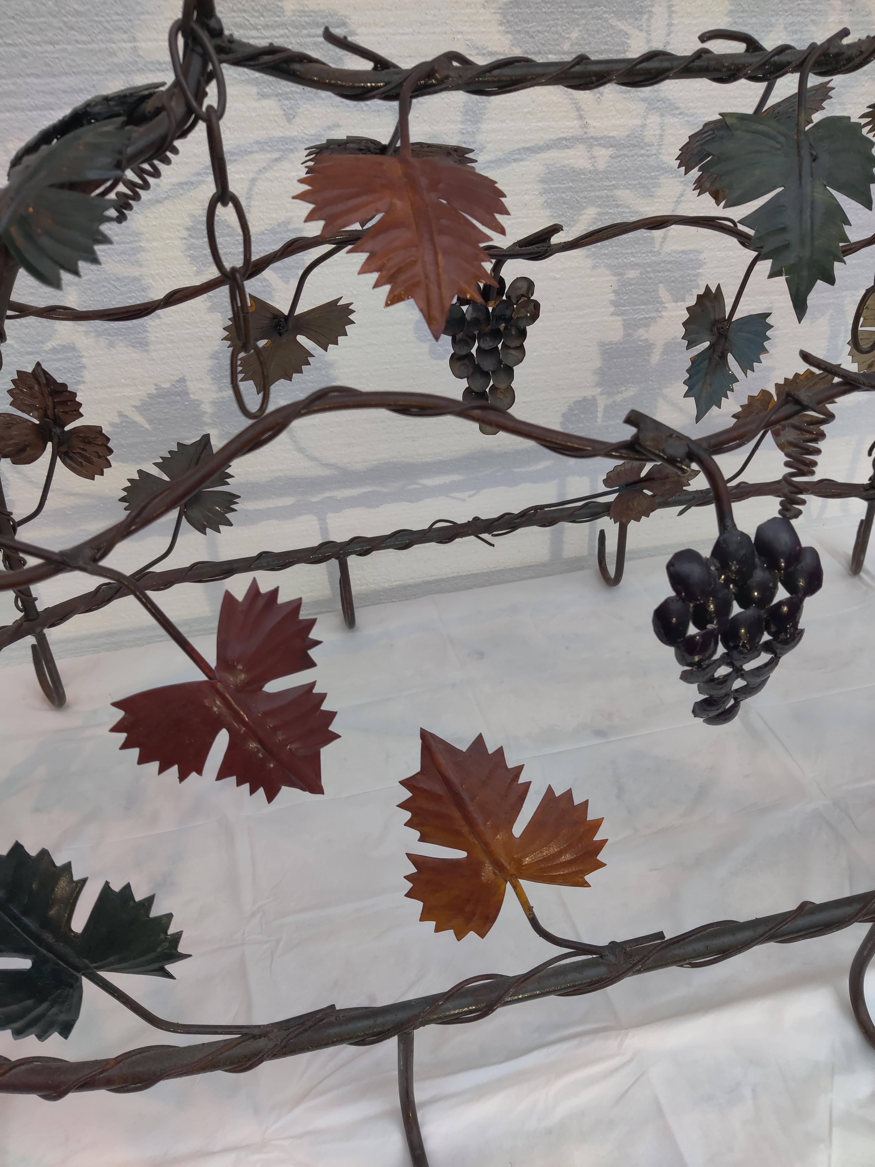 Wrought iron pot rack with leaves and grapes For Sale 2