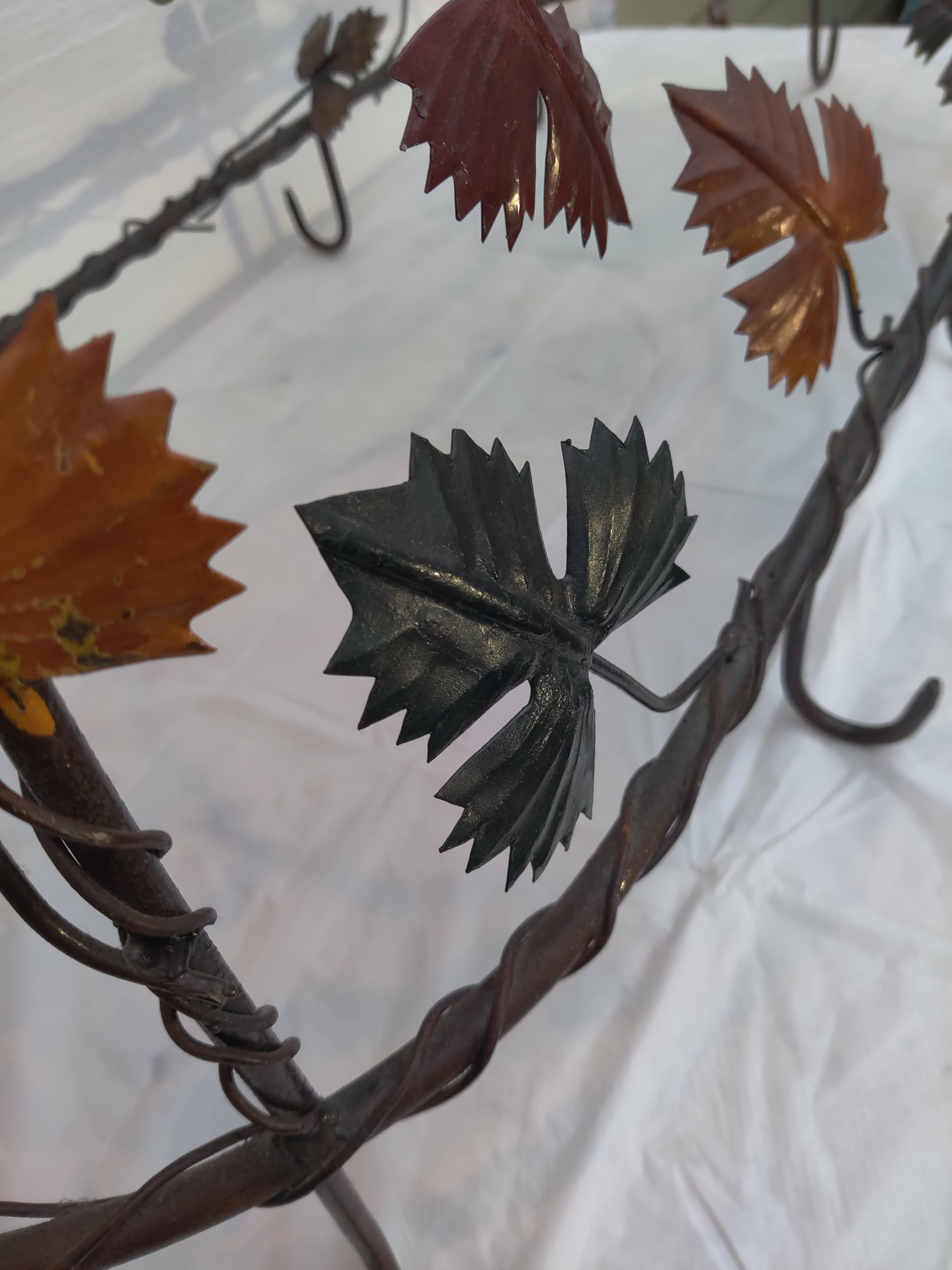 Wrought iron pot rack with leaves and grapes For Sale 4