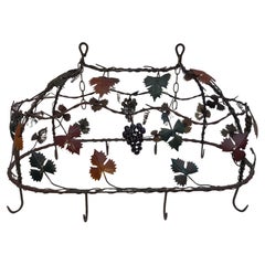 Antique Wrought iron pot rack with leaves and grapes