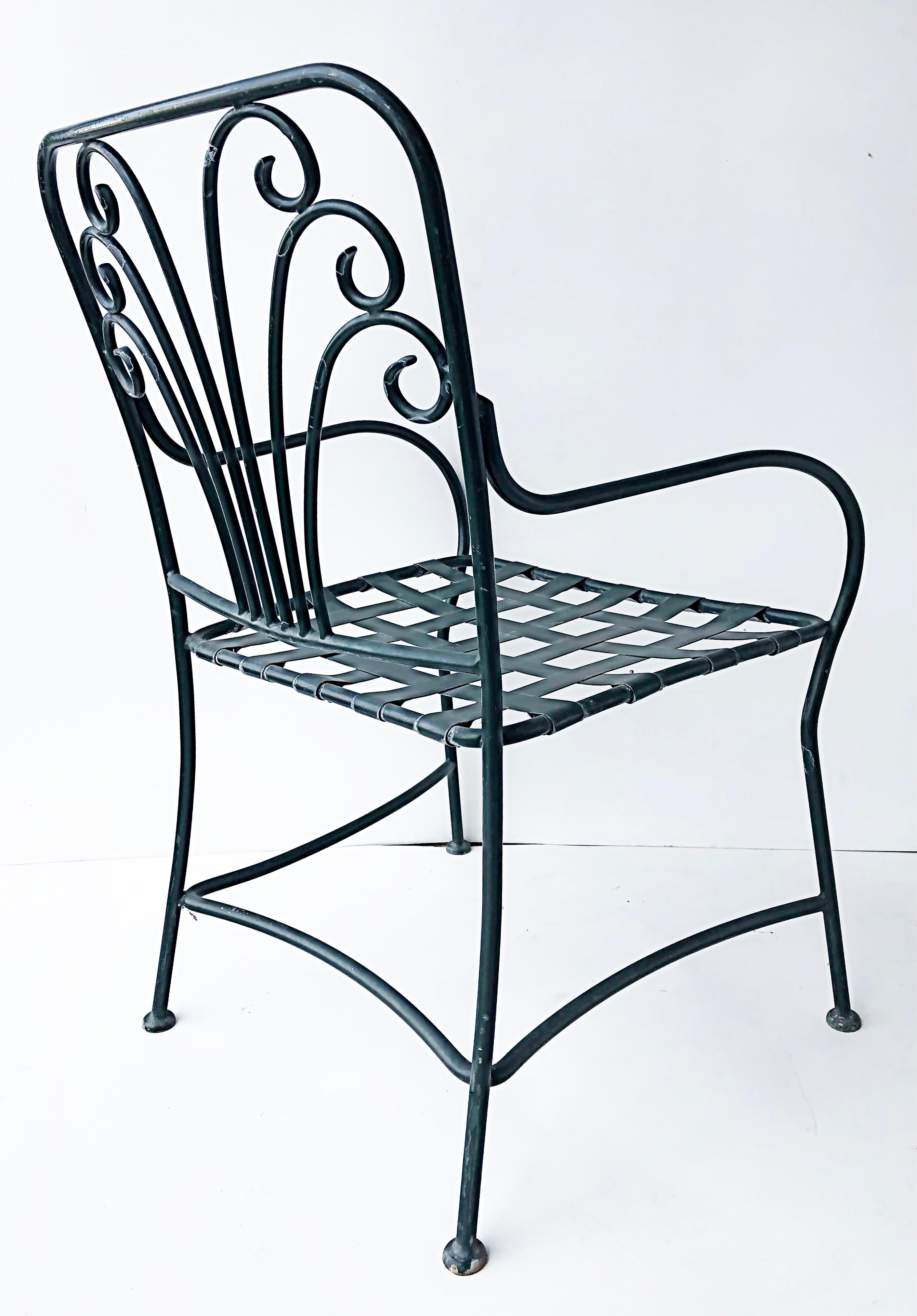 20th Century Wrought Iron Powder-Coated Garden/Patio Dining Chairs, Set of 8