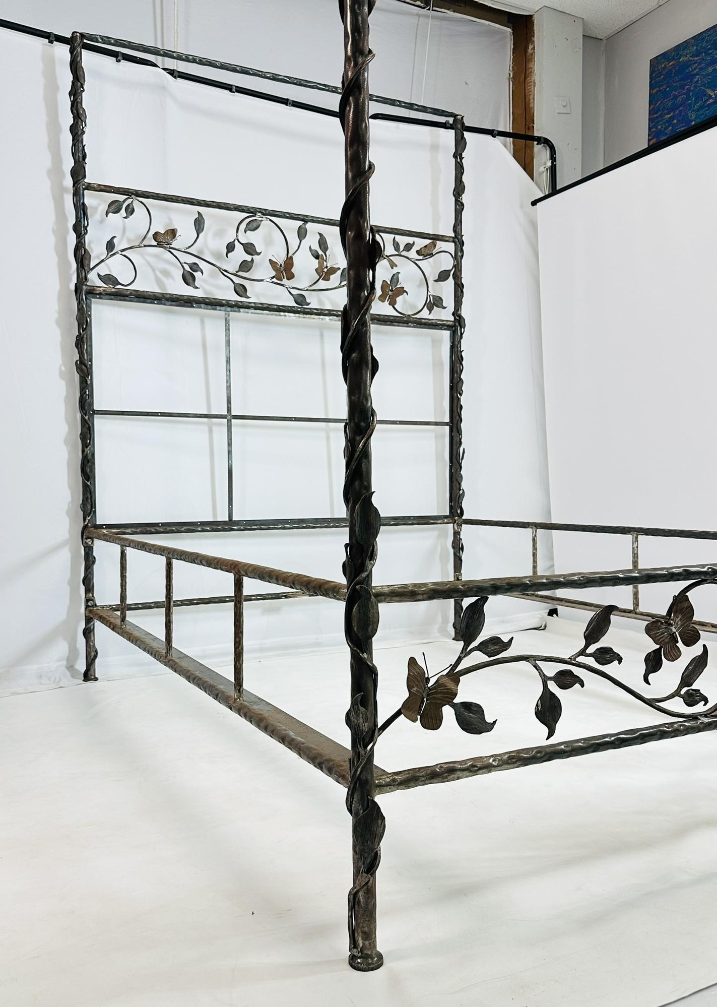 American Wrought Iron Queen Size Poster Bed by Paul Ferrante For Sale