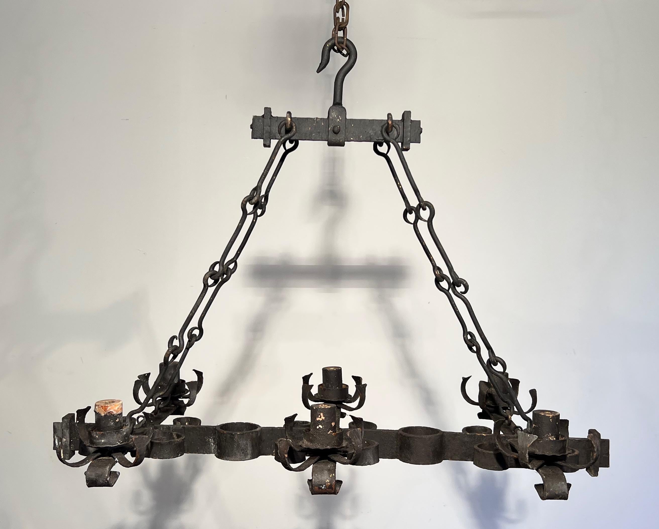 Wrought Iron Rectangular Chandelier in the Gothic Style. Circa 1950 6