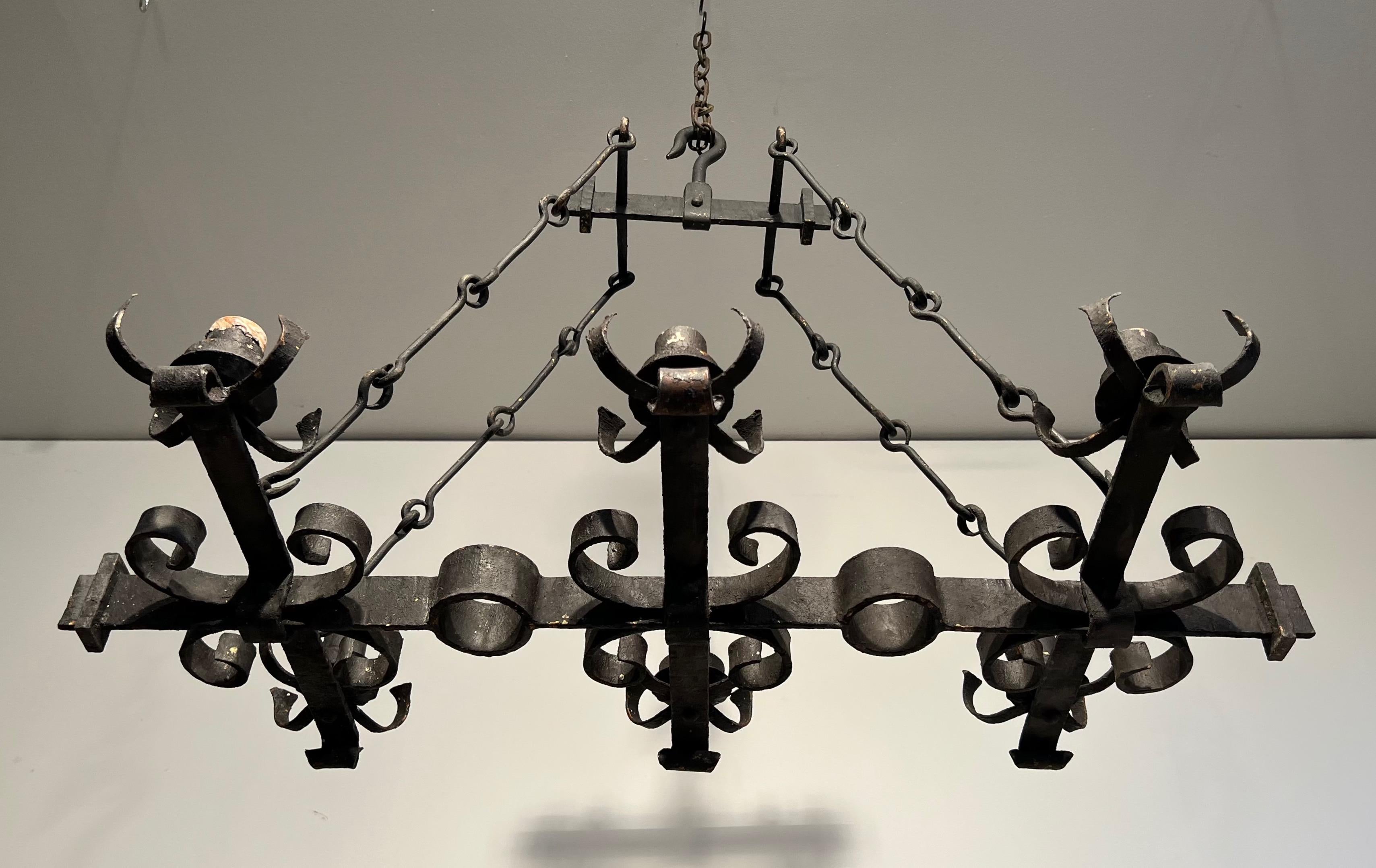 Wrought Iron Rectangular Chandelier in the Gothic Style. Circa 1950 7