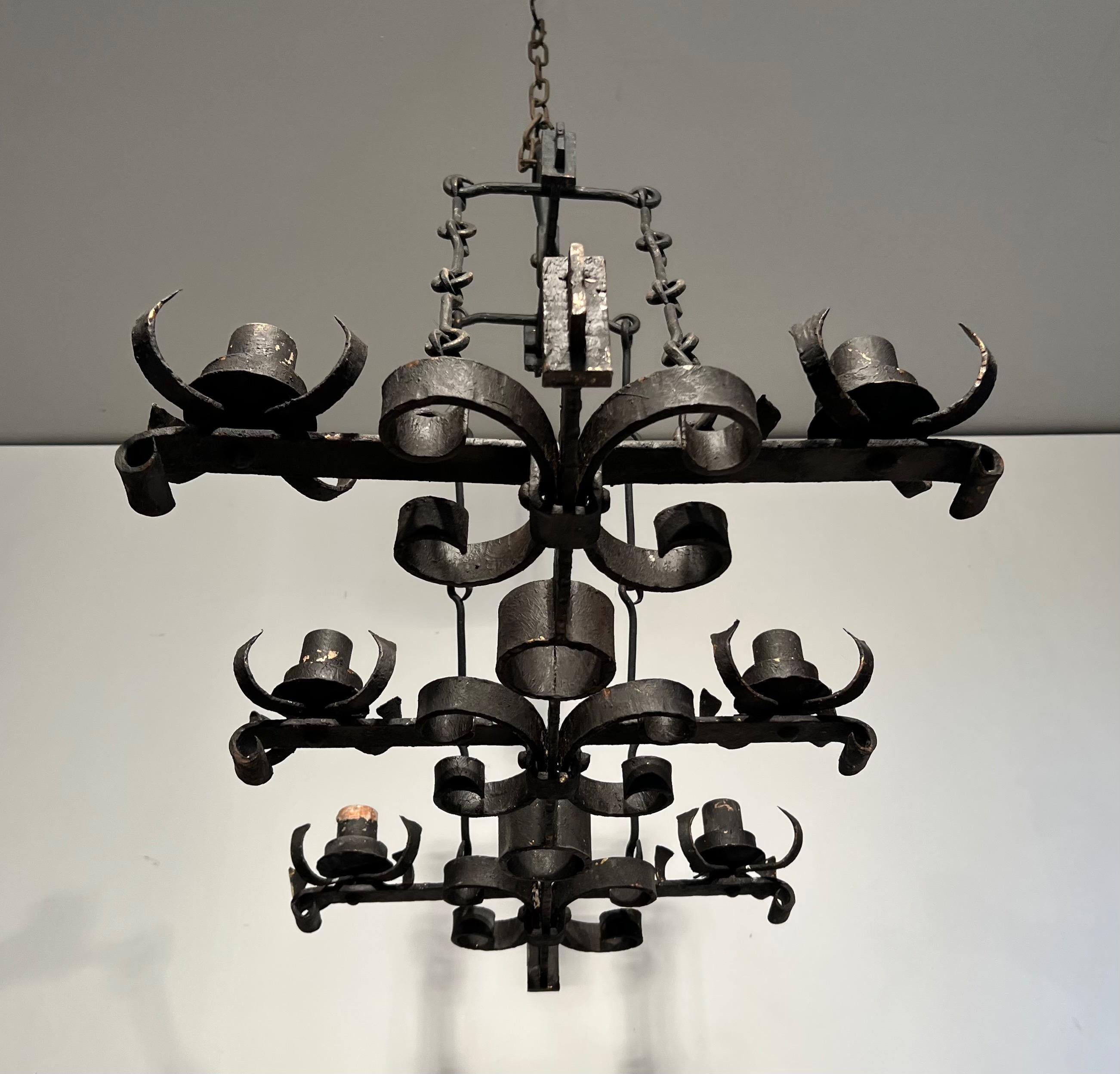 Wrought Iron Rectangular Chandelier in the Gothic Style. Circa 1950 10