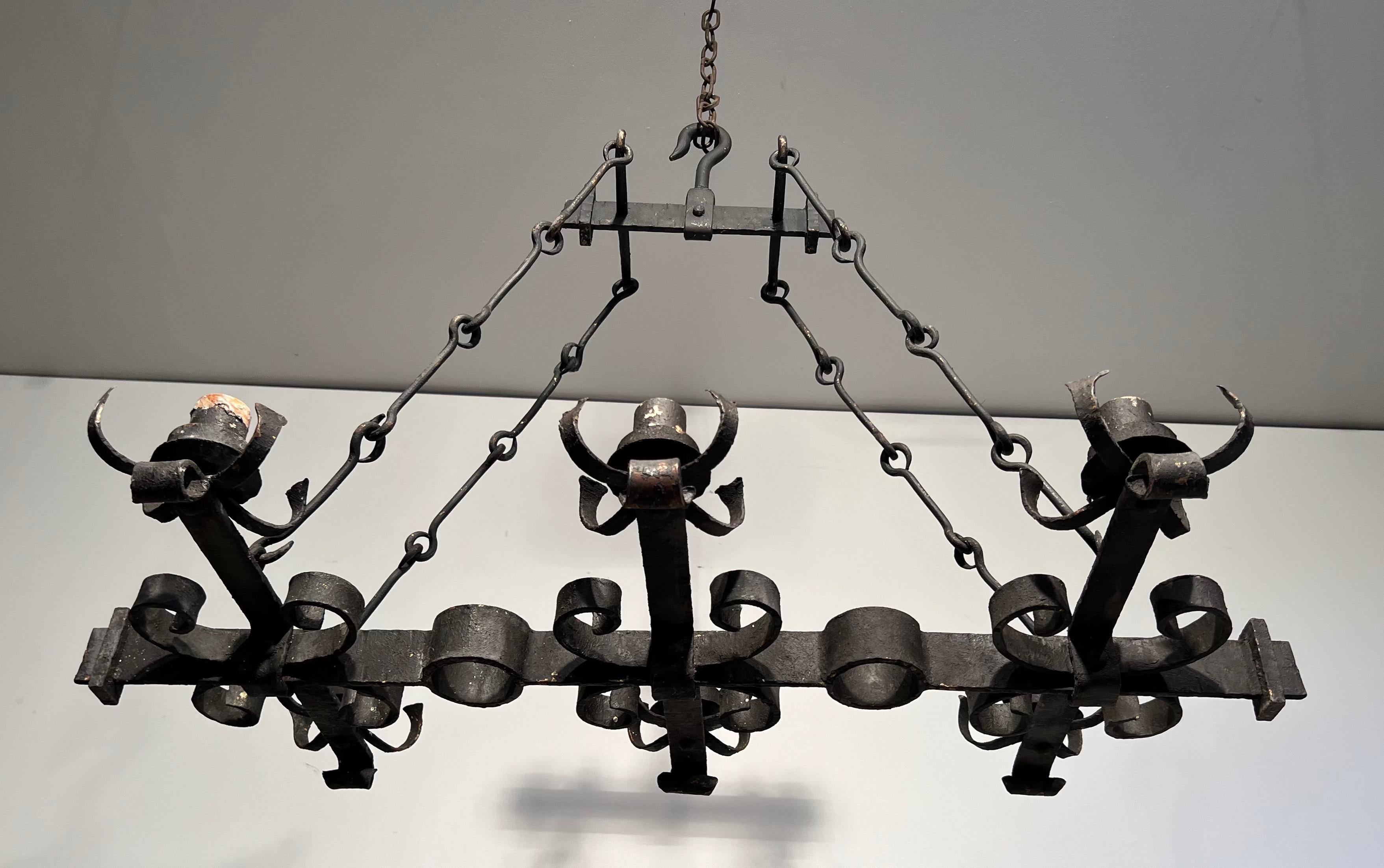 Wrought Iron Rectangular Chandelier in the Gothic Style. Circa 1950 11