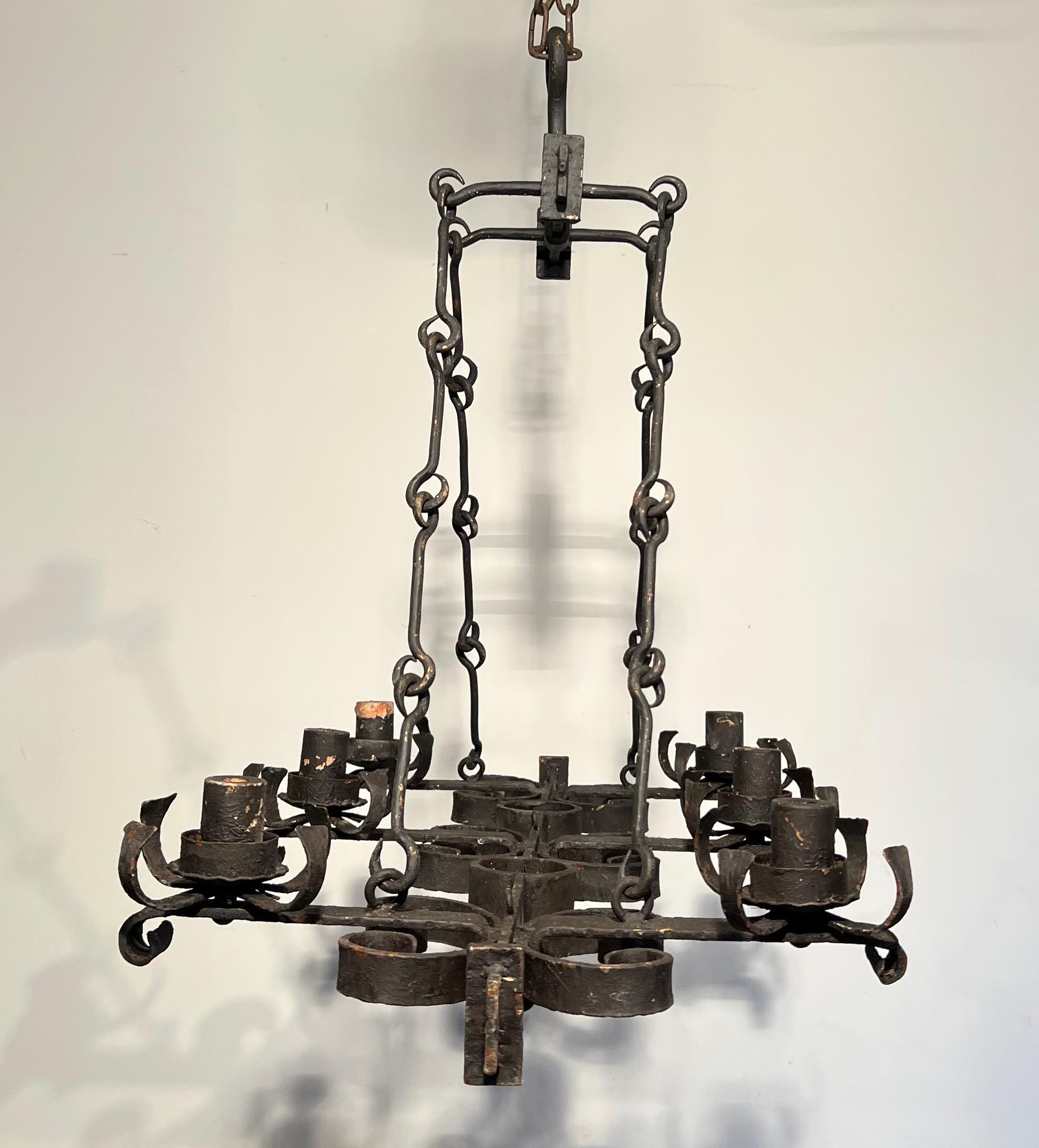 Wrought Iron Rectangular Chandelier in the Gothic Style. Circa 1950 1